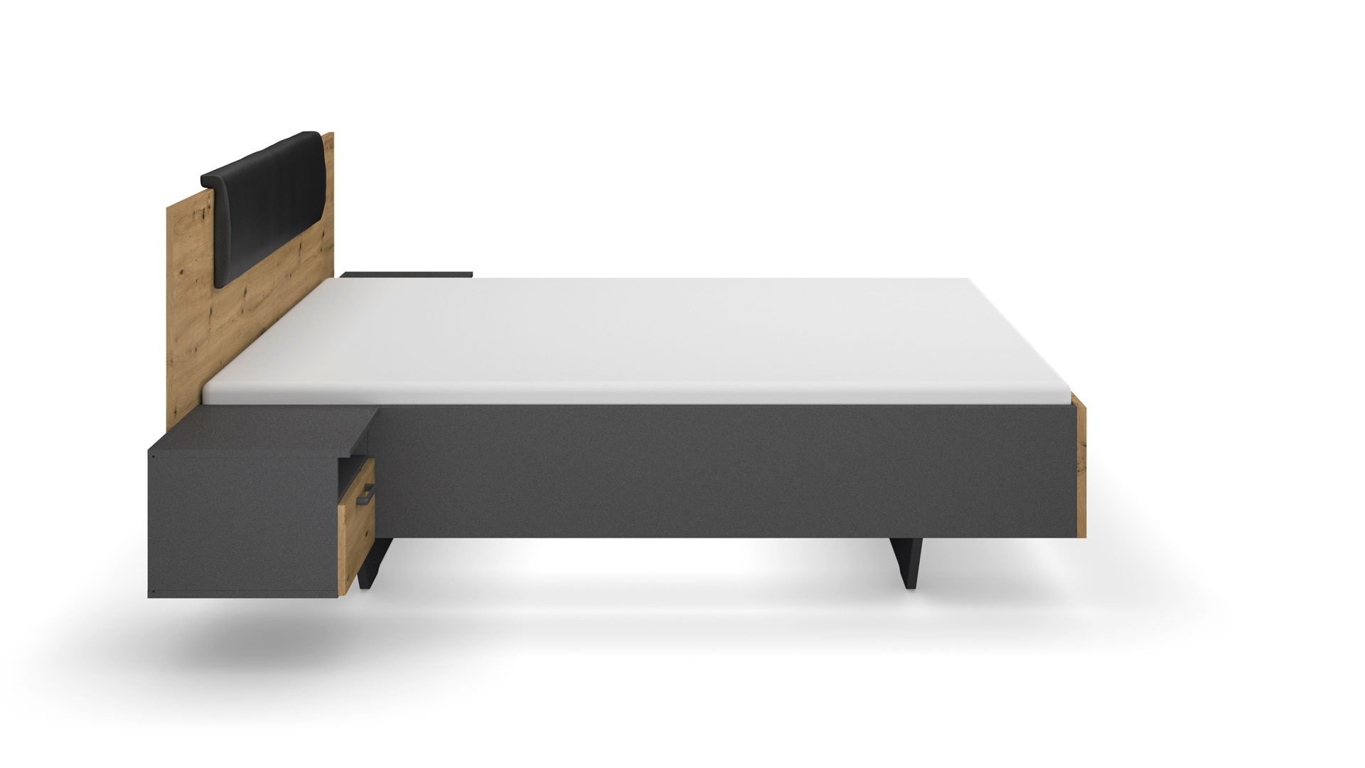 Doppelbett Rauch aus Holz in Grau rauch BLUE Miro - Bettgestell mit zwei Hängenachttischen Grau-Metallic & Eiche Artisan - Liegefläche ca. 180 x 200 cm