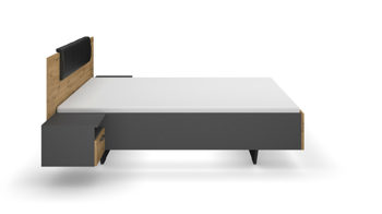 Doppelbett Rauch aus Holz in Grau rauch BLUE Miro - Bettgestell mit zwei Hängenachttischen Grau-Metallic & Eiche Artisan - Liegefläche ca. 180 x 200 cm