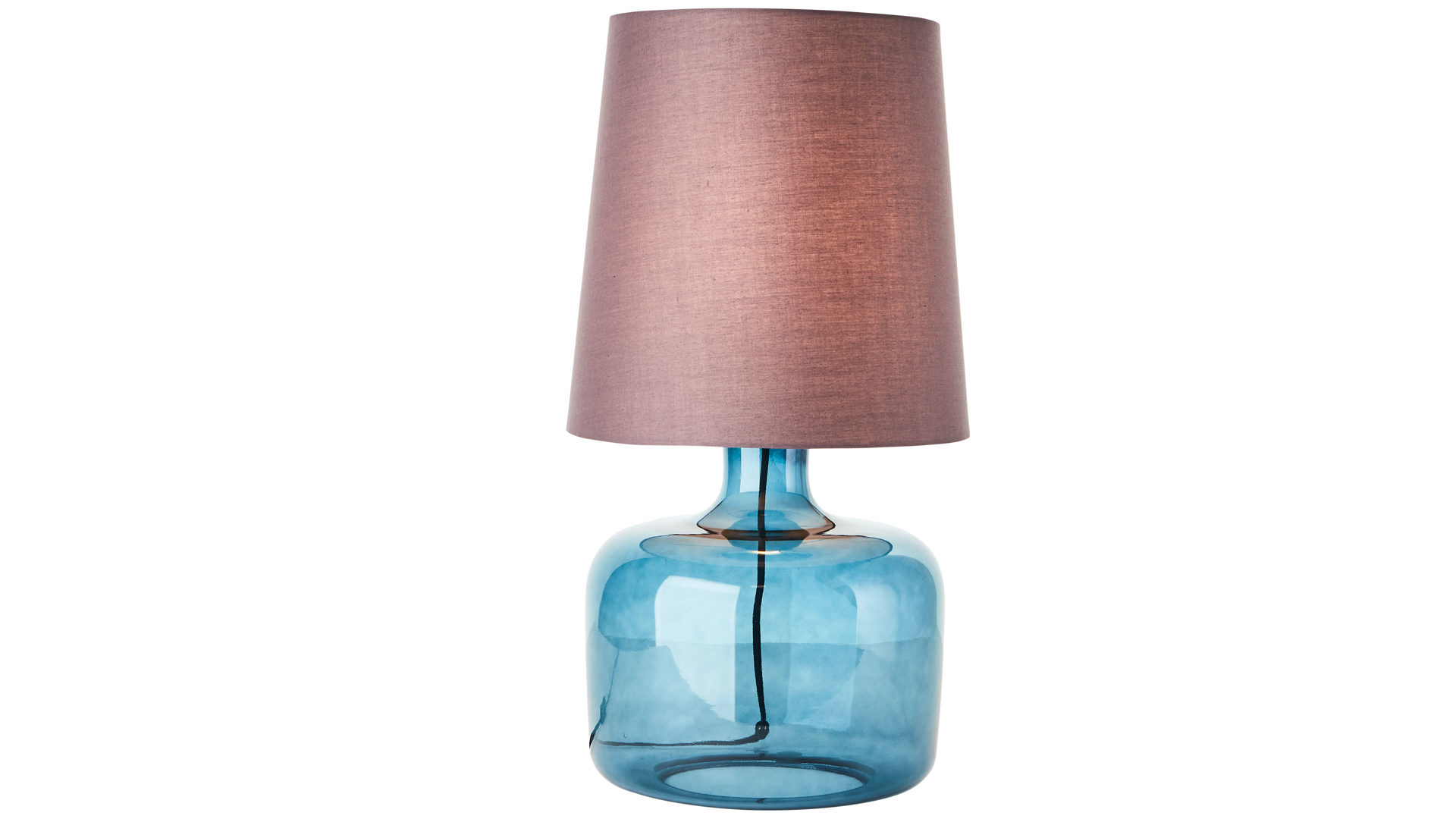 Tischleuchte Brilliant aus Glas in Blau Brilliant Lampen-Serie Hydra - Tischleuchte blaues Glas & taupefarbener Stoff - Höhe ca. 58 cm
