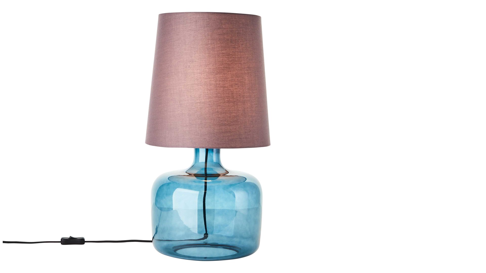 Tischleuchte Brilliant aus Glas in Blau Brilliant Lampen-Serie Hydra - Tischleuchte blaues Glas & taupefarbener Stoff - Höhe ca. 58 cm