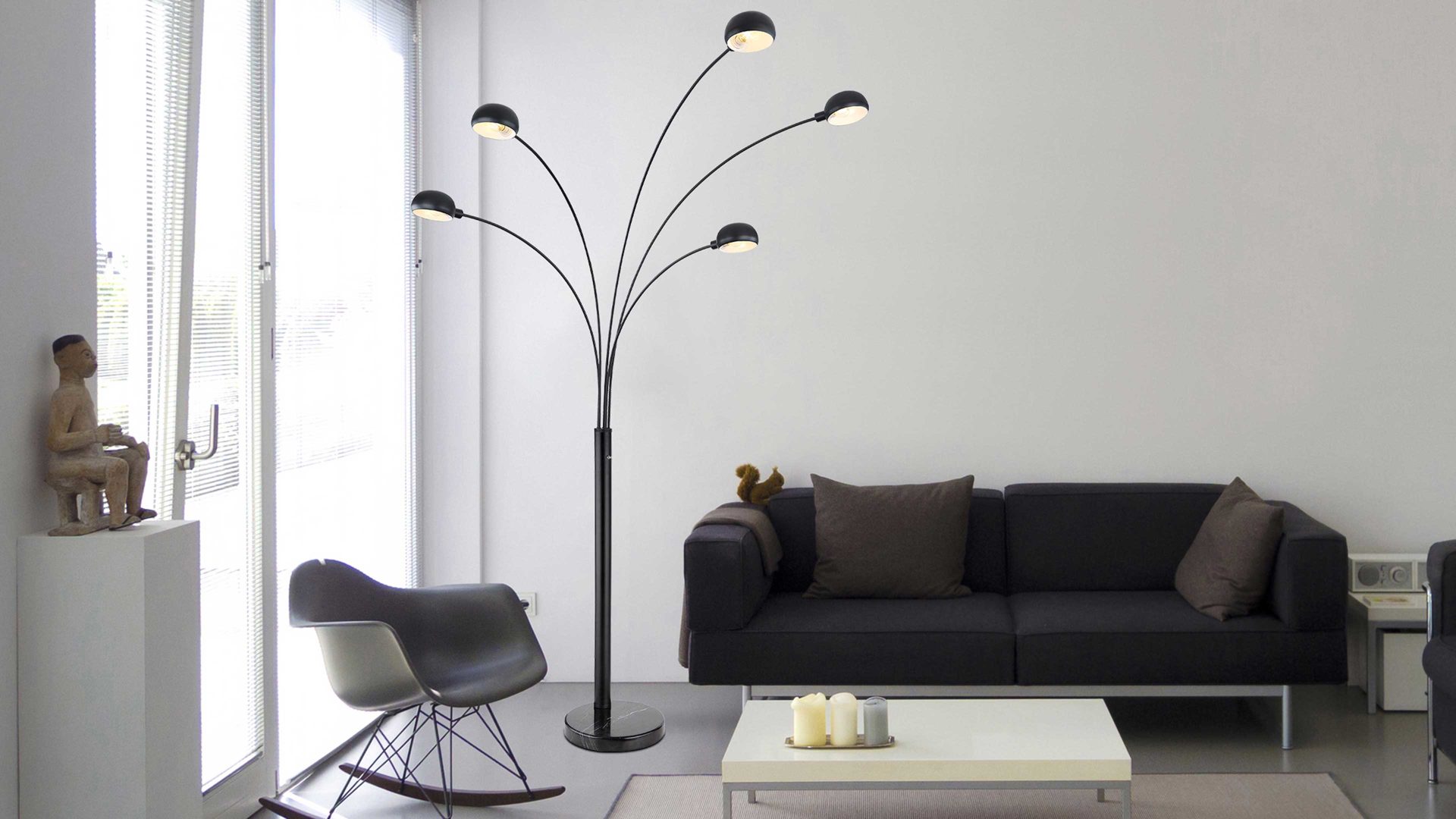 Stehleuchte Globo lighting aus Metall in Schwarz GLOBO Lampen Serie Seymor - Stehleuchte mattschwarzes Metall & Marmor - Höhe ca. 200 cm