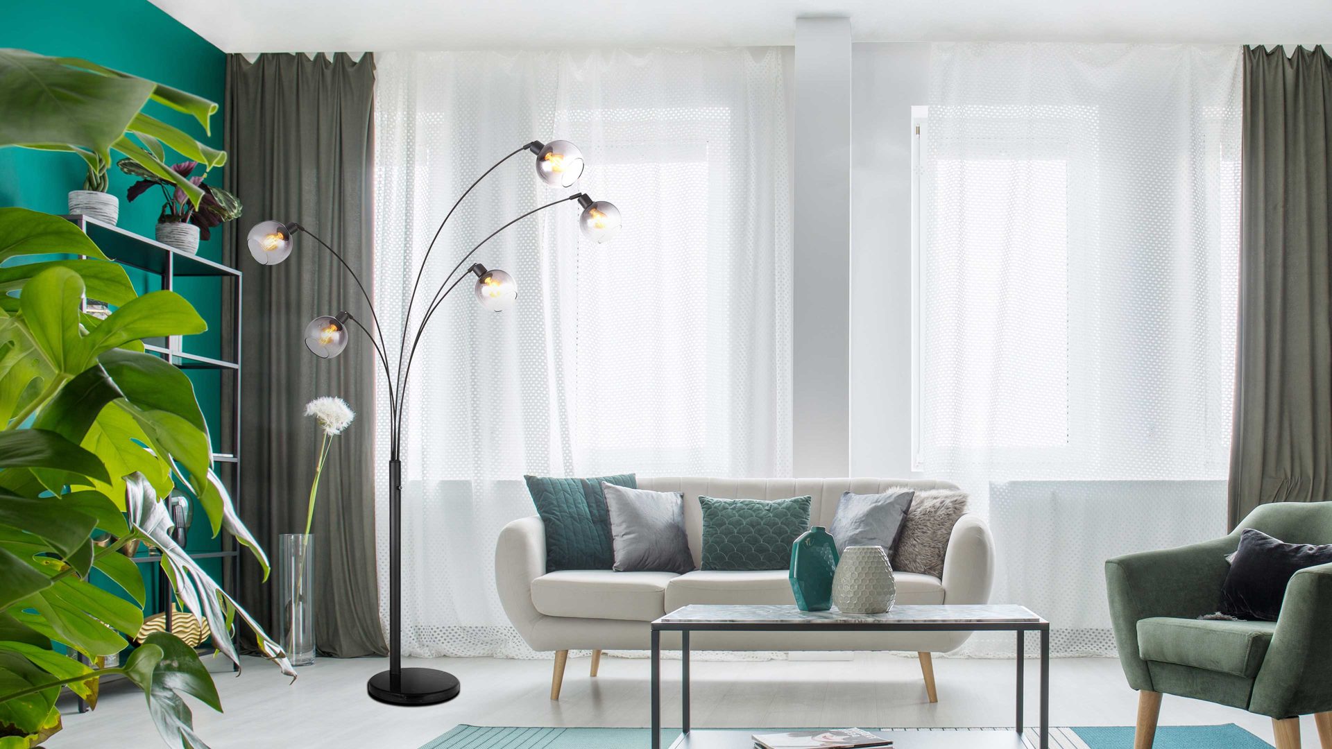 Stehleuchte Globo lighting aus Glas in Schwarz GLOBO Lampen-Serie Seymor - Stehleuchte Rauchglas, Metall & Marmor - Höhe ca. 208 cm