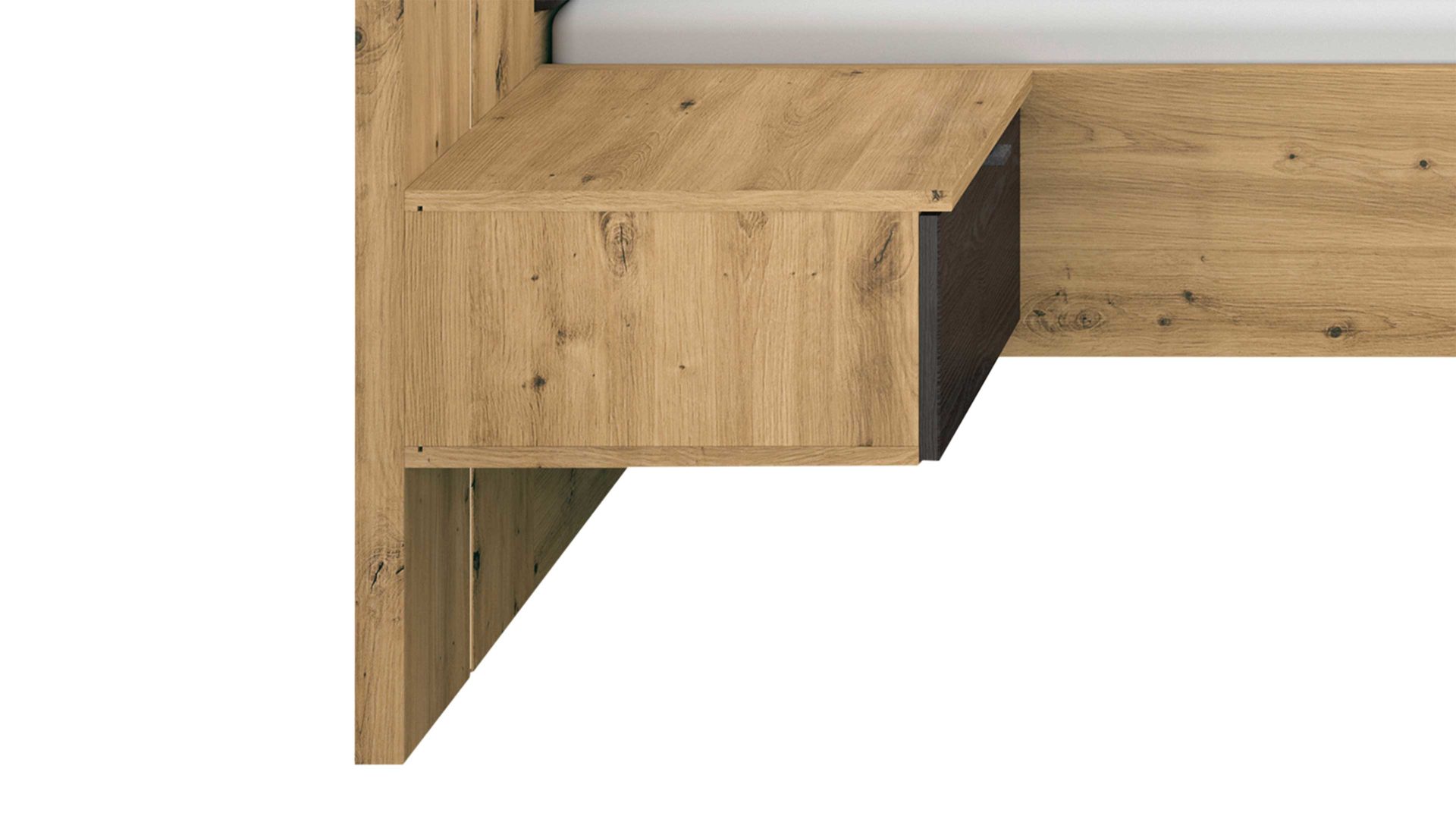 Bettgestell Rauch aus Holz in Holzfarben rauch ORANGE Apollon - Bettanlage mit zwei Hängenachttischen & Beleuchtung Schwarz & Eiche Artisan - Liegefläche ca. 180 x 200 cm