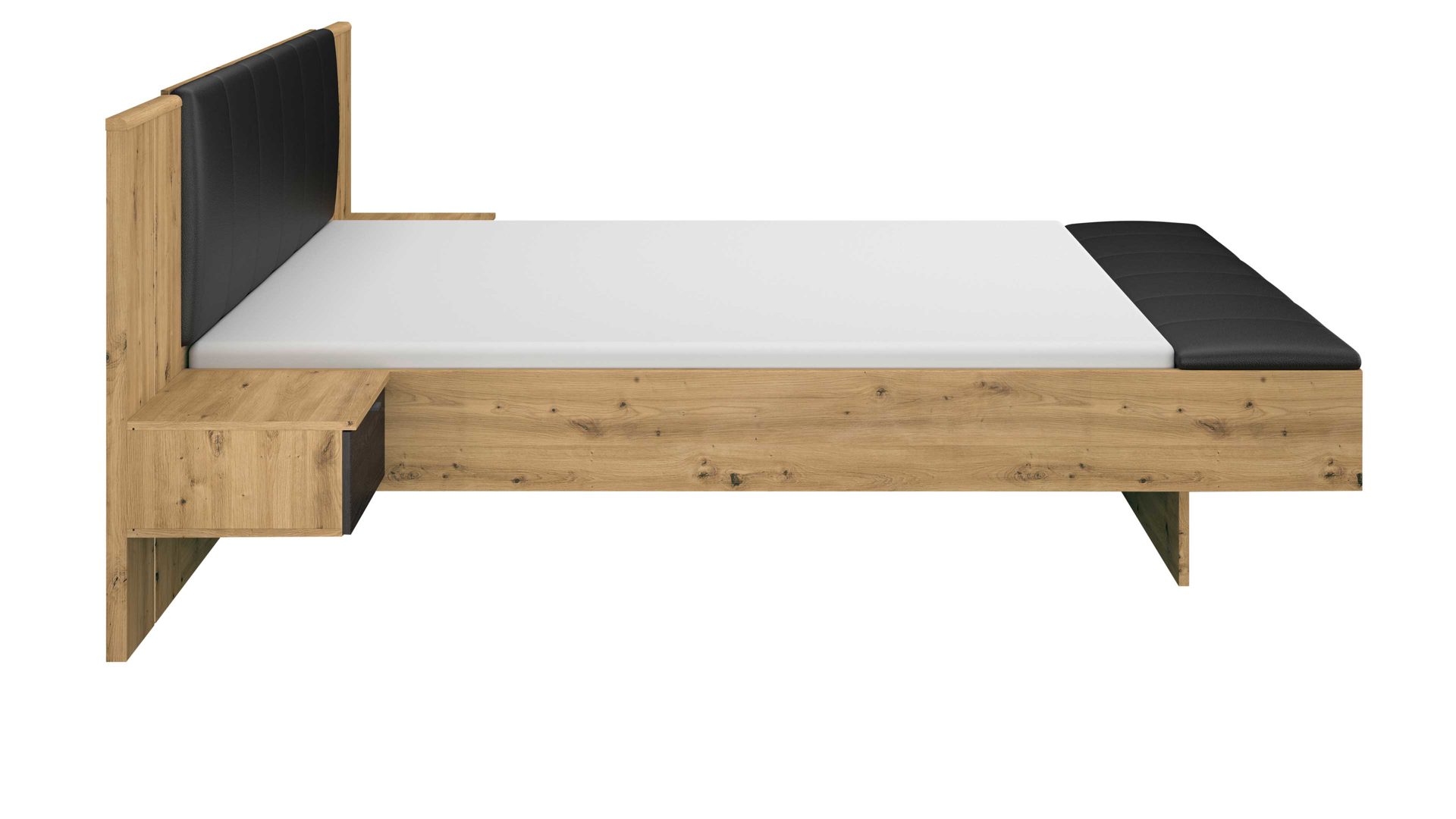 Bettgestell Rauch aus Holz in Holzfarben rauch ORANGE Apollon - Bettanlage mit zwei Hängenachttischen & Beleuchtung Schwarz & Eiche Artisan - Liegefläche ca. 180 x 200 cm