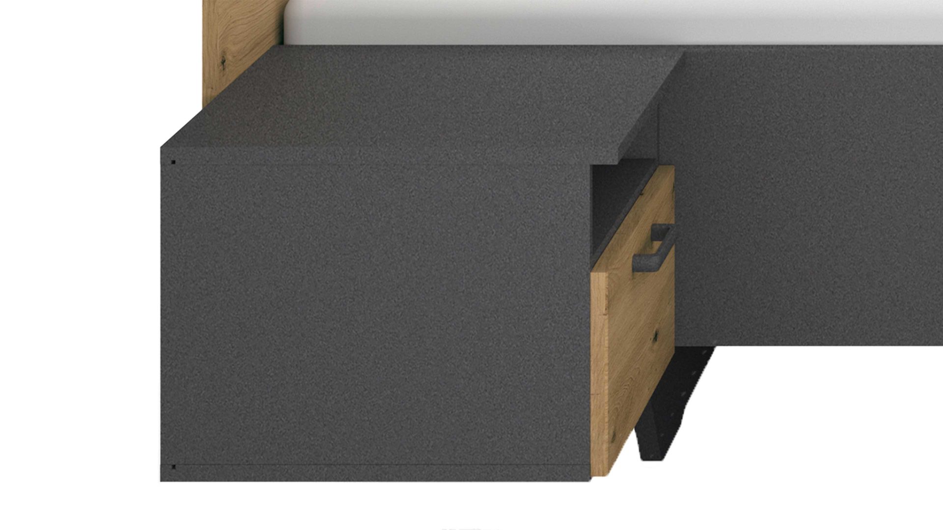 Doppelbett Rauch aus Holz in Grau rauch BLUE Miro - Bettgestell mit zwei Hängenachttischen Grau-Metallic & Eiche Artisan - Liegefläche ca. 180 x 200 cm