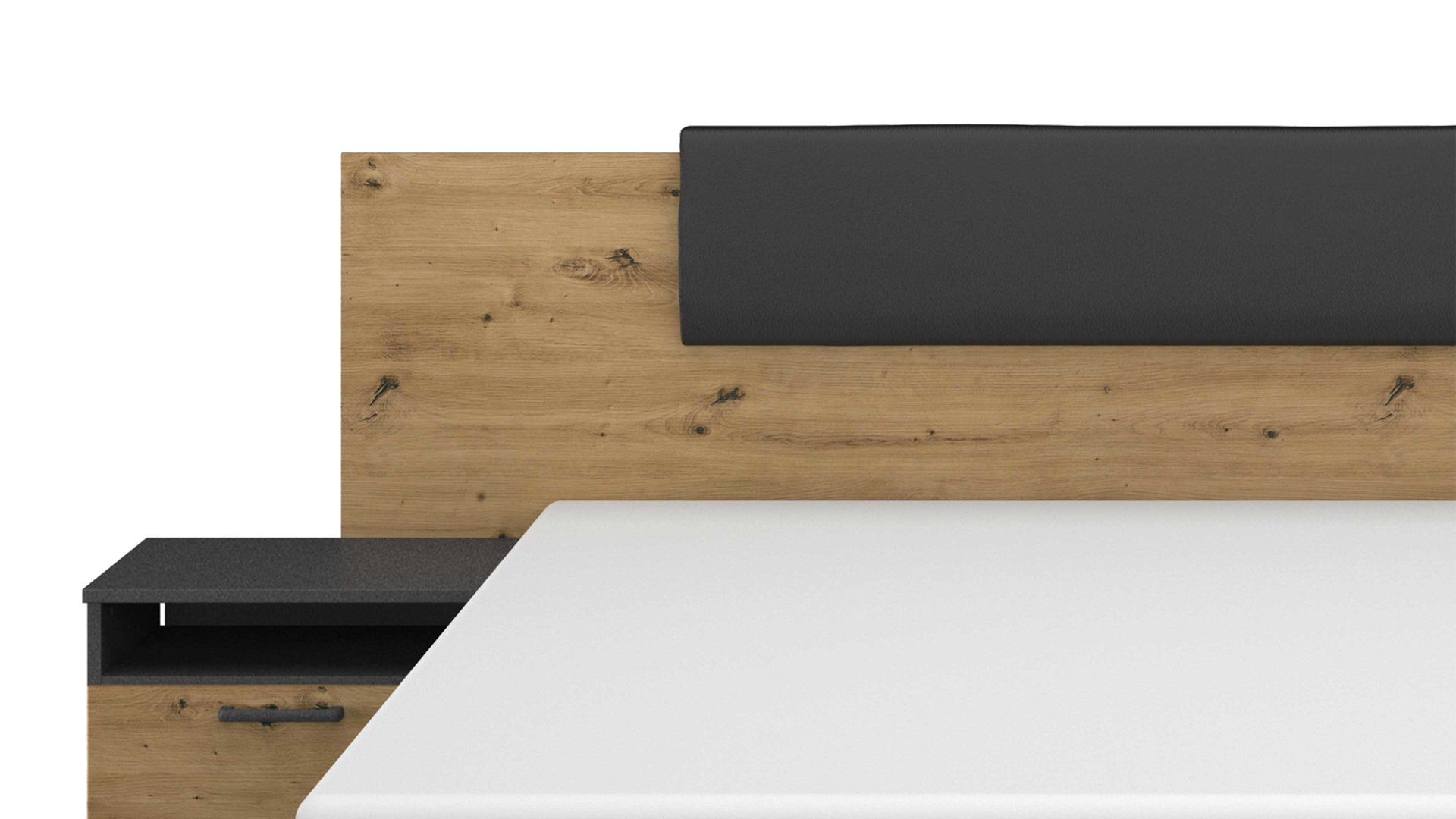 Doppelbett Rauch aus Holz in Grau rauch BLUE Miro - Bettgestell mit zwei Hängenachttischen Grau-Metallic & Eiche Artisan - Liegefläche ca. 180 x 200 cm