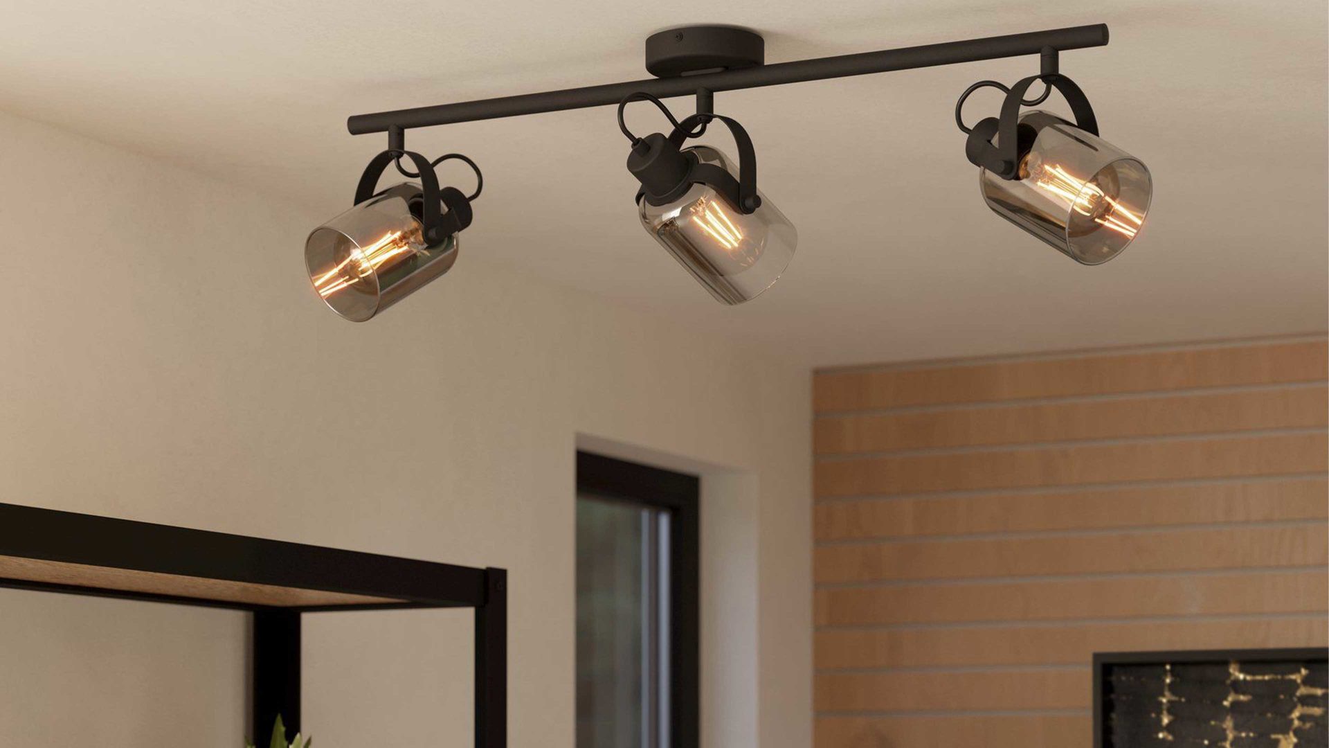 Strahler / Spot Eglo aus Glas in Chrom EGLO Leuchten Serie Berregas - Deckenstrahler Fumé & schwarzer Stahl - Länge ca. 78 cm