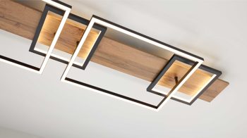 Deckenleuchte Interliving aus Metall in Schwarz Interliving Leuchten Serie 9342 - Deckenlampe dunkles Holz & mattschwarzes Metall - Länge ca. 125 cm