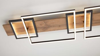 Deckenleuchte Interliving aus Metall in Schwarz Interliving Leuchten Serie 9342 - Deckenlampe dunkles Holz & mattschwarzes Metall - Länge ca. 125 cm