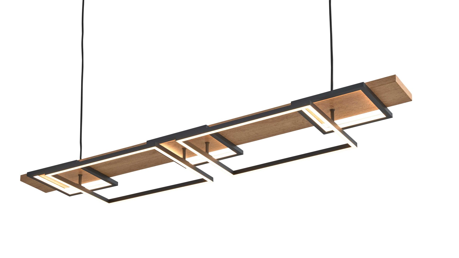 Pendelleuchte Interliving aus Metall in Schwarz Interliving Leuchten Serie 9342 - Hängelampe dunkles Holz & mattschwarzes Metall - Länge ca. 125 cm