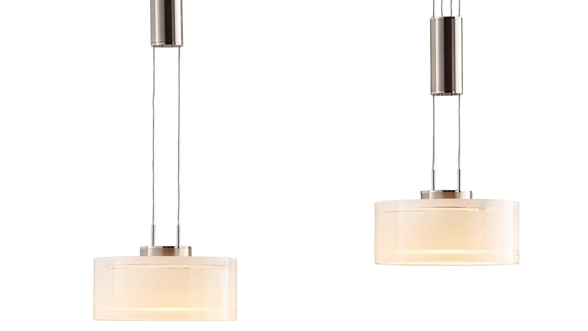 Pendelleuchte Fh fischer & honsel aus Glas in Weiß FH Hängelampe Larin Nickel matt & opalweißes Glas - Länge ca. 100 cm