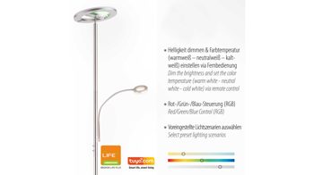 Stehleuchte Just light. (leuchtendirekt) aus Metall in Metallfarben JUST LIGHT. Leuchten Serie LOLAsmart - Deckenfluter Rocco stahlfarbenes Metall - Höhe ca. 181 cm