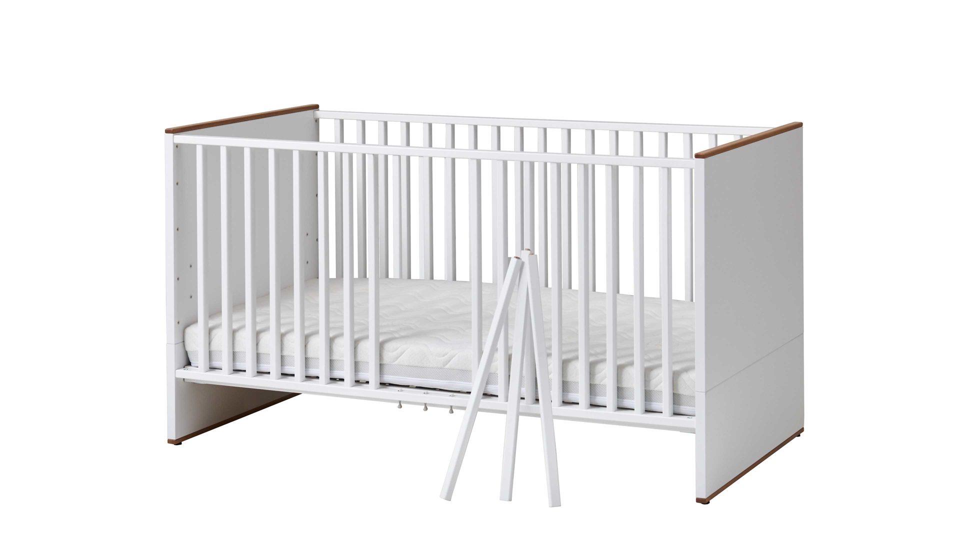 Babybett Paidi aus Holz in Weiß PAIDI Lieven - Babybettgestell Kreideweiß & Eiche Montana - Liegefläche ca. 70 x 140 cm