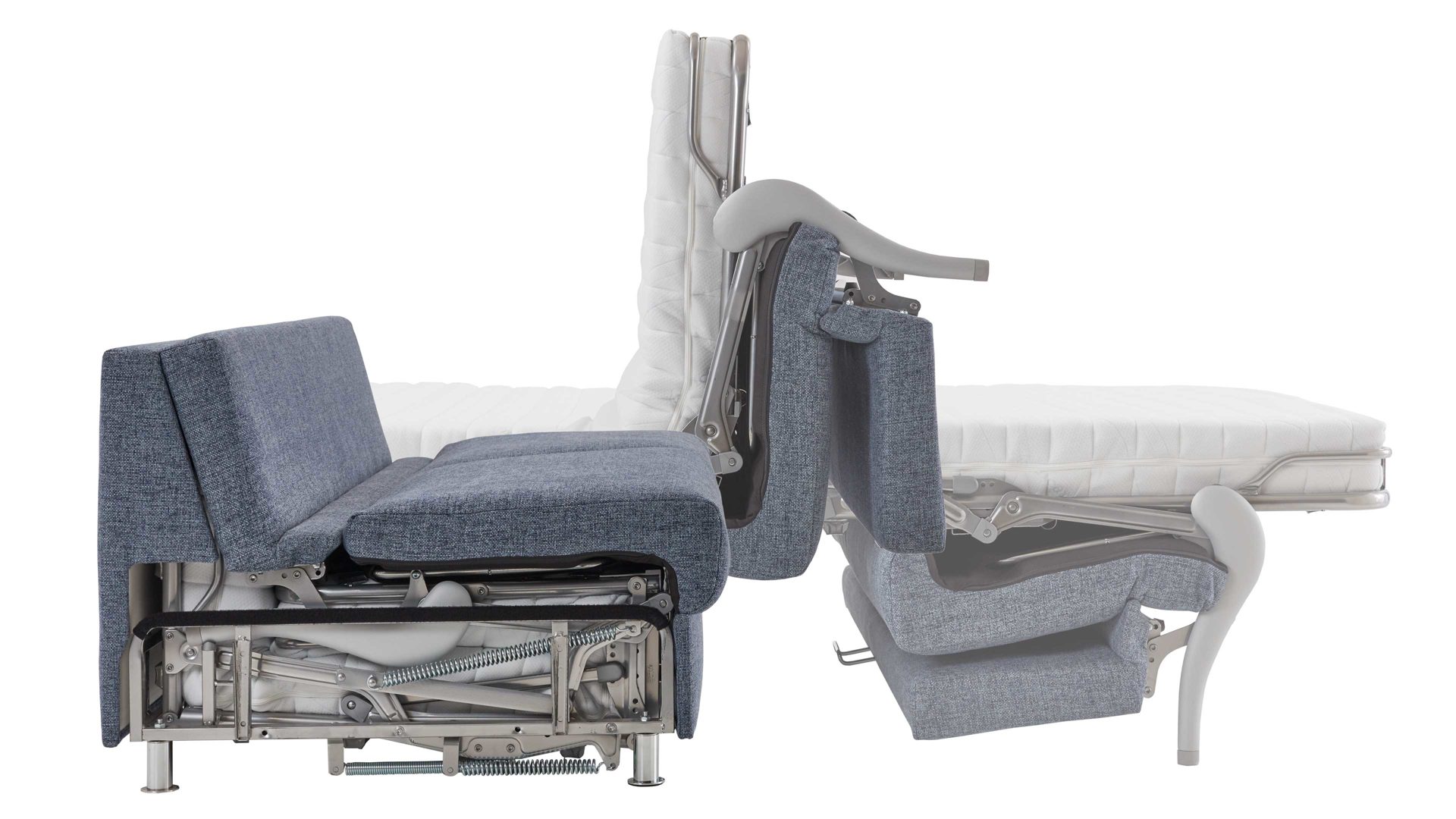 Schlafsofa Bali aus Stoff in Blau Schlafsofa Grande graublauer Bezug 3013 & chromfarbene Füße - Breite ca. 175 cm