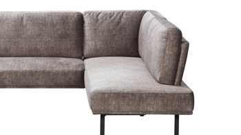 Eckbank combinessa aus Stoff in Hellbraun Combinessa Serie Gavello - Eckbank hellbrauner Stoffbezug H2O 0660-75 & schwarzes Metall - Stellfläche ca. 256 x 171 cm