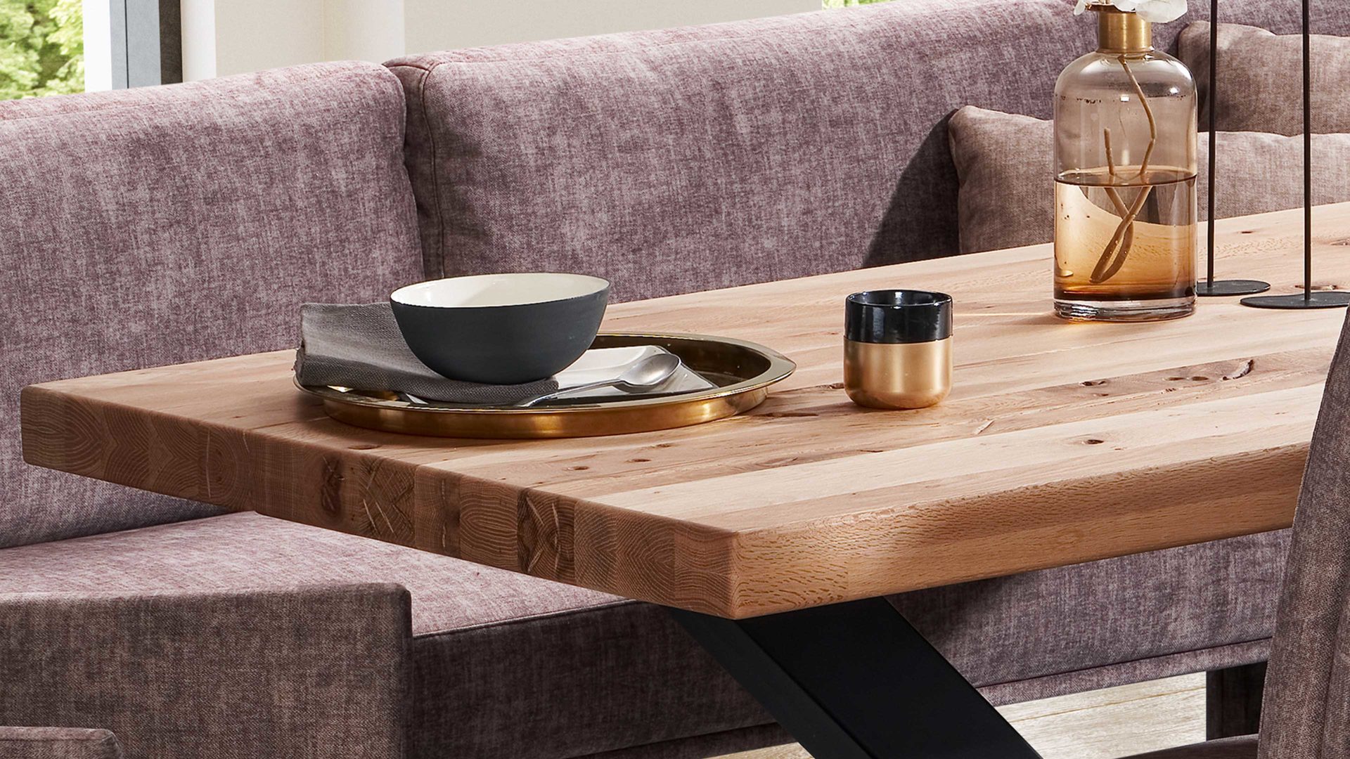 Esstisch combinessa aus Holz in Holzfarben Combinessa Serie Gavello - Esstisch Balkeneiche & schwarzes Metall - ca. 160 x 90 cm