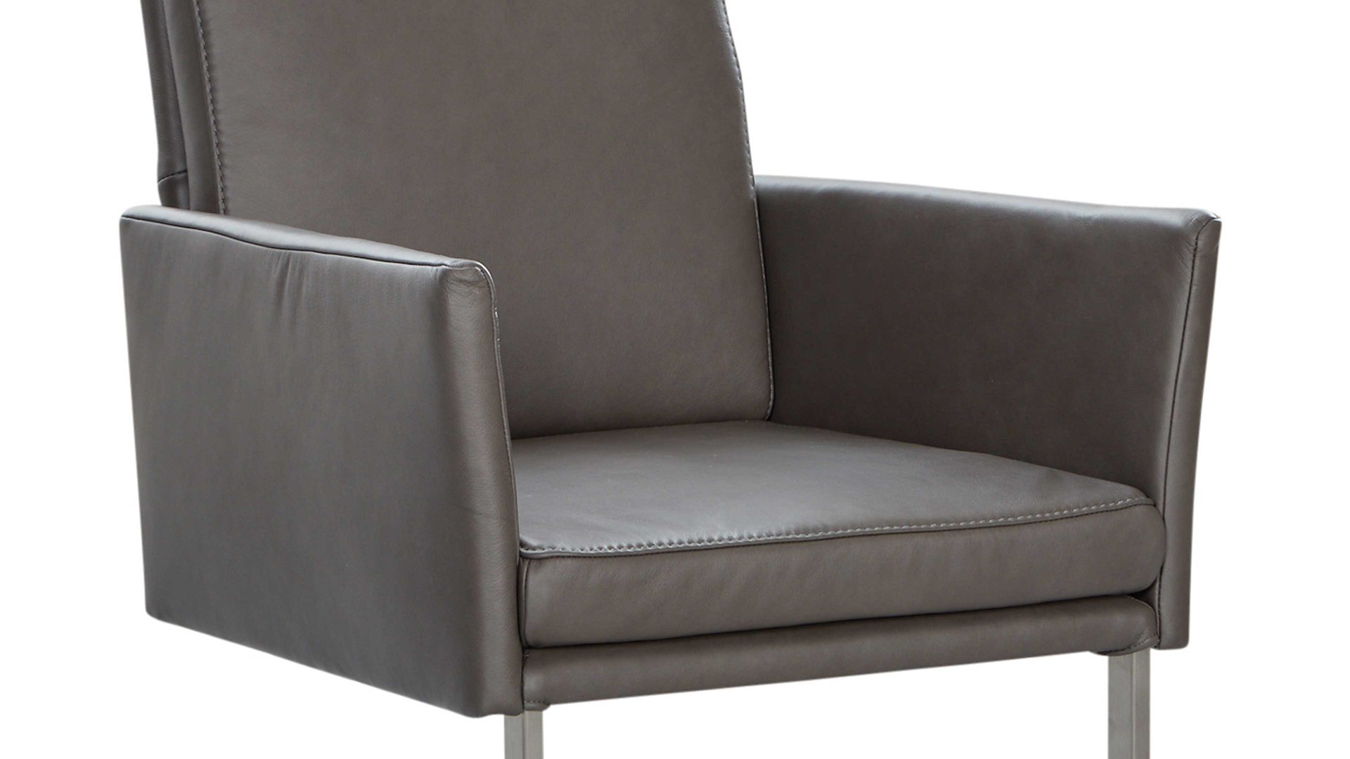 Freischwinger-Sessel combinessa aus Leder in Grau Combinessa Serie Gavello - Armlehn-Schwingstuhl 6155 graues LongLife-Dickleder Cloud 83 & Edelstahlgestell