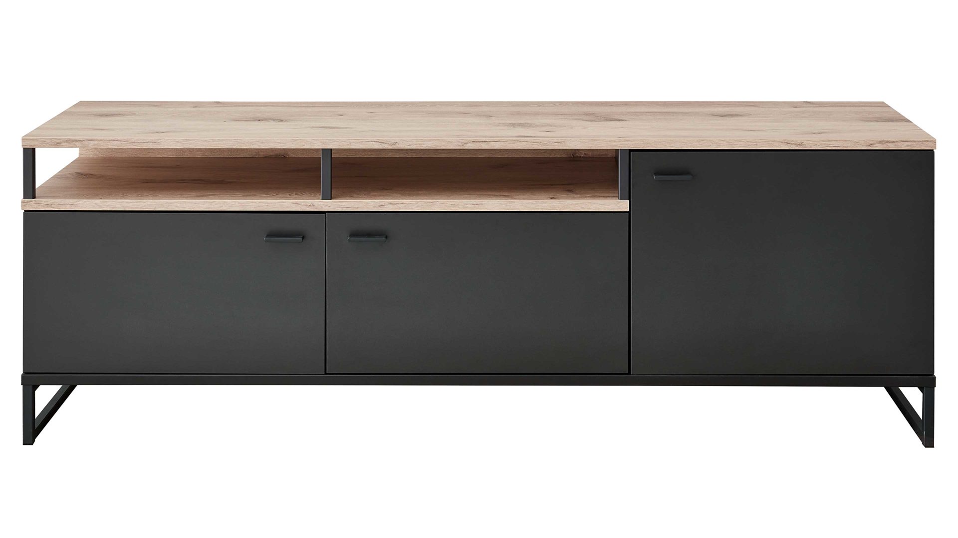 Lowboard Ideal möbel aus Holz in Dunkelgrau Wohnmöbel Serie Mountain - Lowboard Cosmosgrau & Eiche Viking - drei Türen, Länge ca. 180 cm