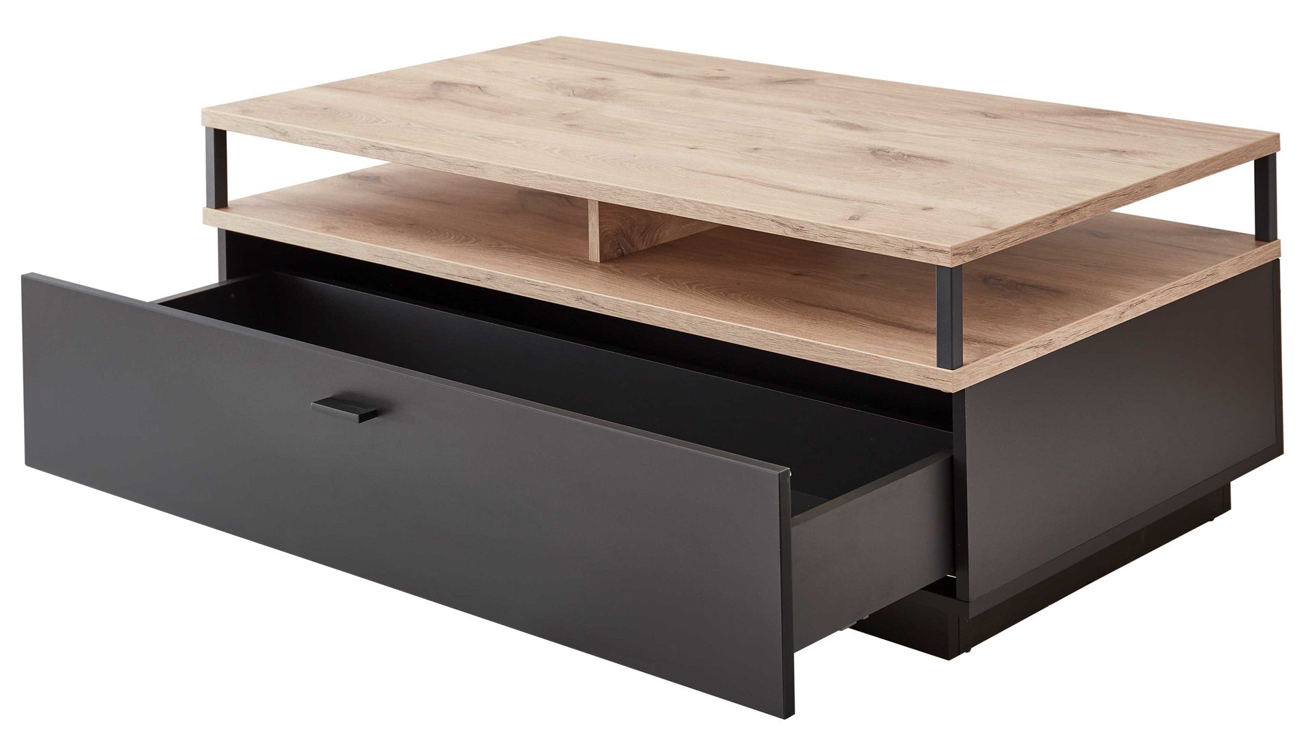 Couchtisch Ideal möbel aus Holz in Holzfarben Wohnmöbel Serie Mountain - Couchtisch mit Schublade Eiche Viking & Cosmosgrau - ca. 115 x 66 cm