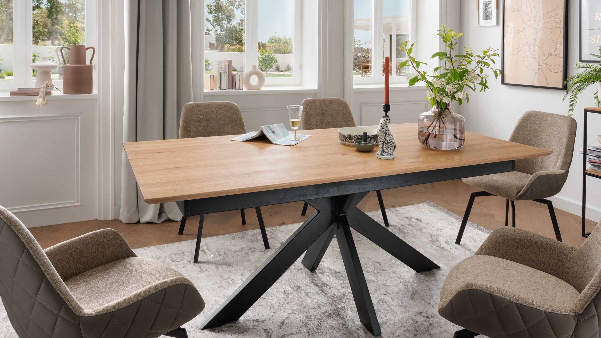 Auszugtisch 3s frankenmöbel aus Holz in Holzfarben 3S frankenmöbel Auszugtisch Wildeiche & schwarzes Metall - ca. 180 - 265 x 100 cm