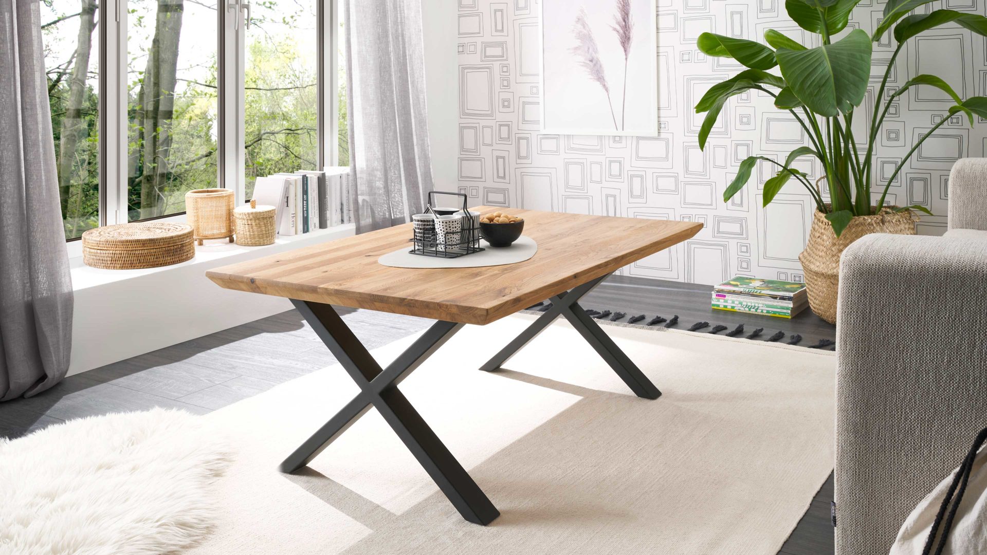 Couchtisch A better place furniture aus Holz in Holzfarben Couchtisch Asola Eiche & schwarzes Metall - ca. 110 x 70 cm