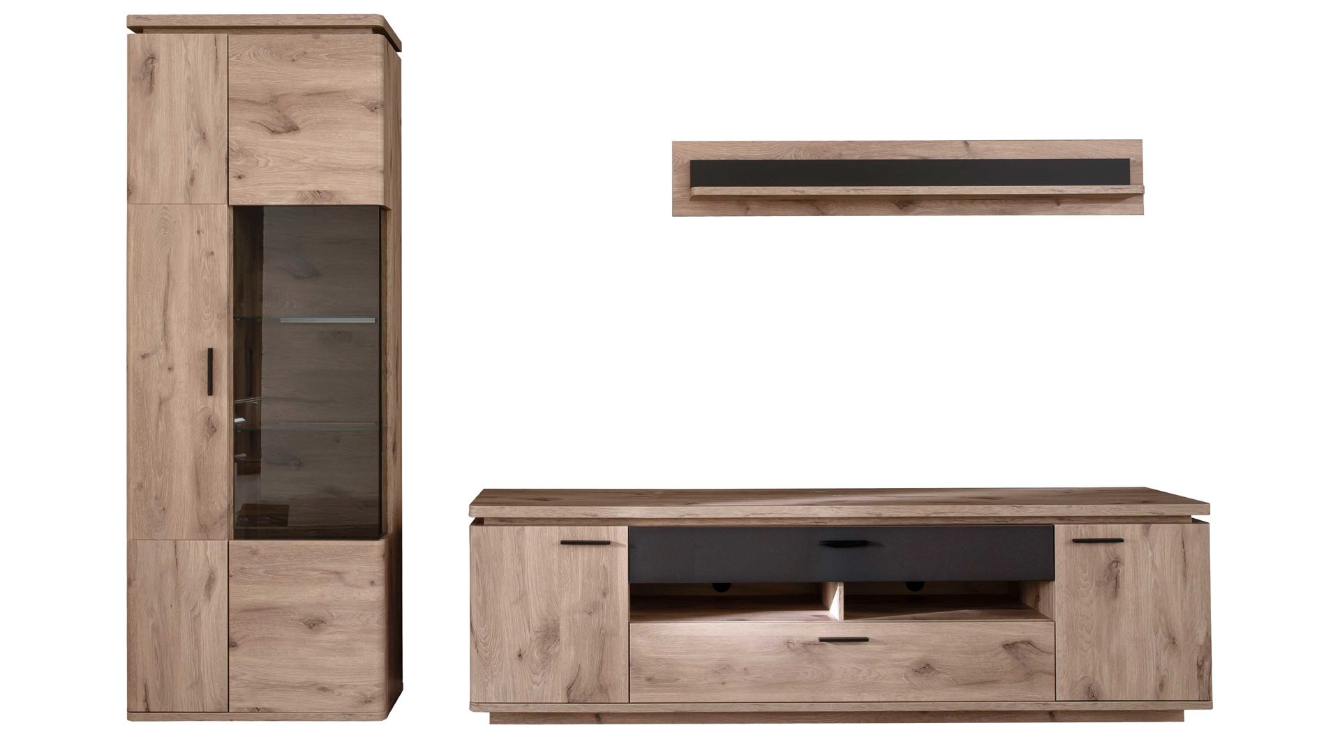 Wohnwand Mca furniture aus Holz in Holzfarben Wohnprogramm Modena - Wohnwand Set 1 Viking Eiche - dreiteilig, Breite ca. 295 cm