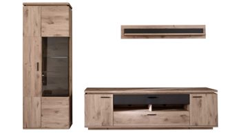 Wohnwand Mca furniture aus Holz in Holzfarben Wohnprogramm Modena - Wohnwand Set 1 Viking Eiche - dreiteilig, Breite ca. 295 cm