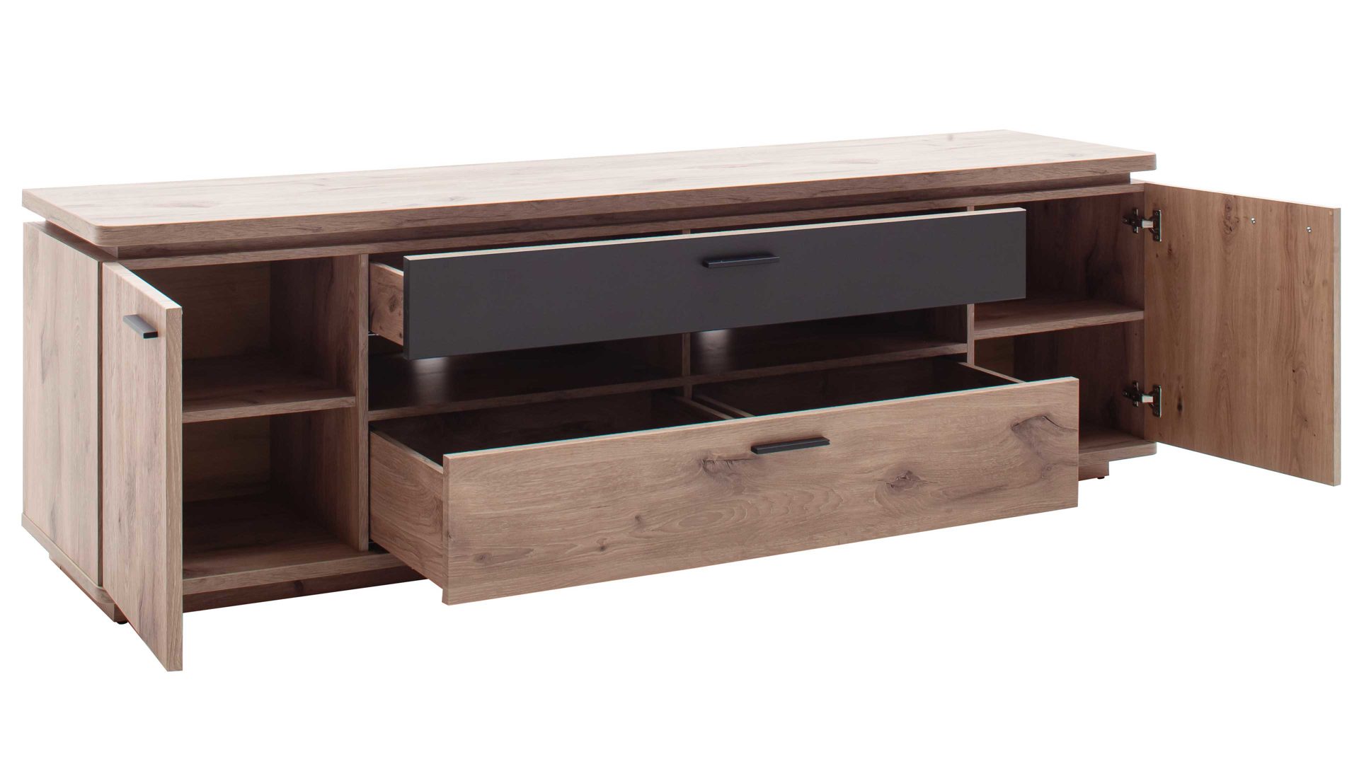 Wohnwand Mca furniture aus Holz in Holzfarben Wohnprogramm Modena - Wohnwand Set 3 Viking Eiche - dreiteilig, Breite ca. 310 cm