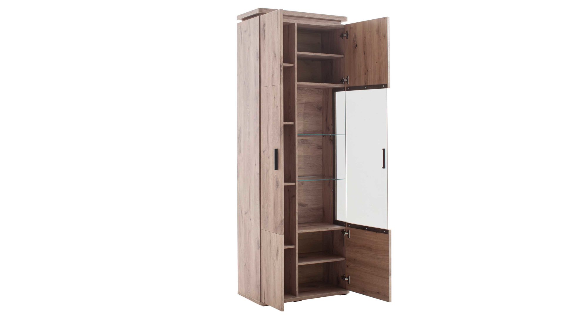 Vitrine Mca furniture aus Holz in Holzfarben Wohnprogramm Modena - Vitrine Viking Eiche - zwei Tür, Breite ca. 75 cm