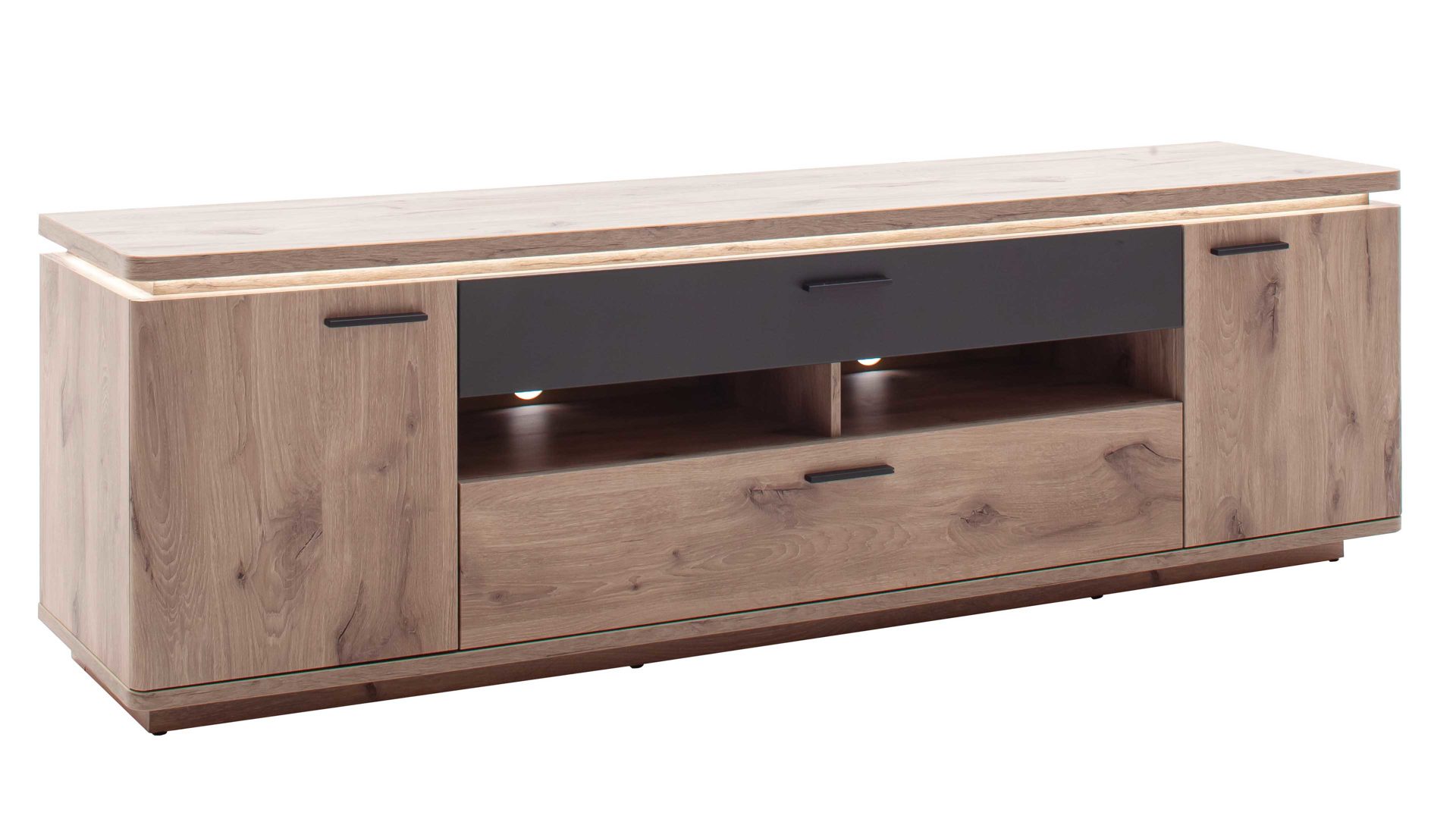 Lowboard Mca furniture aus Holz in Holzfarben Wohnprogramm Modena - Lowboard Viking Eiche - zwei Türen, zwei Schubladen, Breite ca. 210 cm