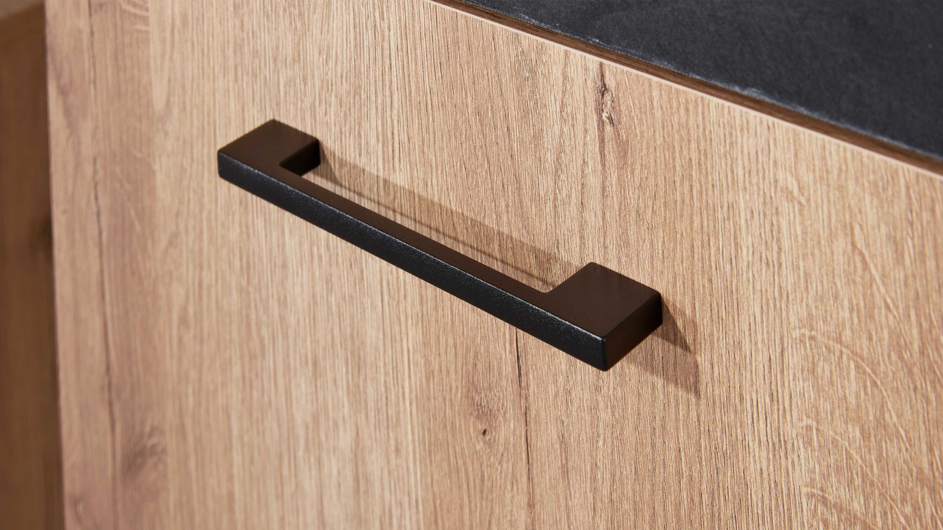 Highboard Interliving aus Holz in Holzfarben Interliving Jugendzimmer Serie 1701 - Highboard Riss-Eiche & Schiefer anthrazit - drei Türen, zwei Schubladen