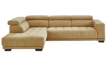 Ecksofa KAWOO aus Stoff in Gelb KAWOO Serie 7587 - Ecksofa mit Kopfpolsterverstellung gelbgoldene Chenille XBO 05 & schwarze Metallfüße - Stellfläche ca. 207 x 301 cm