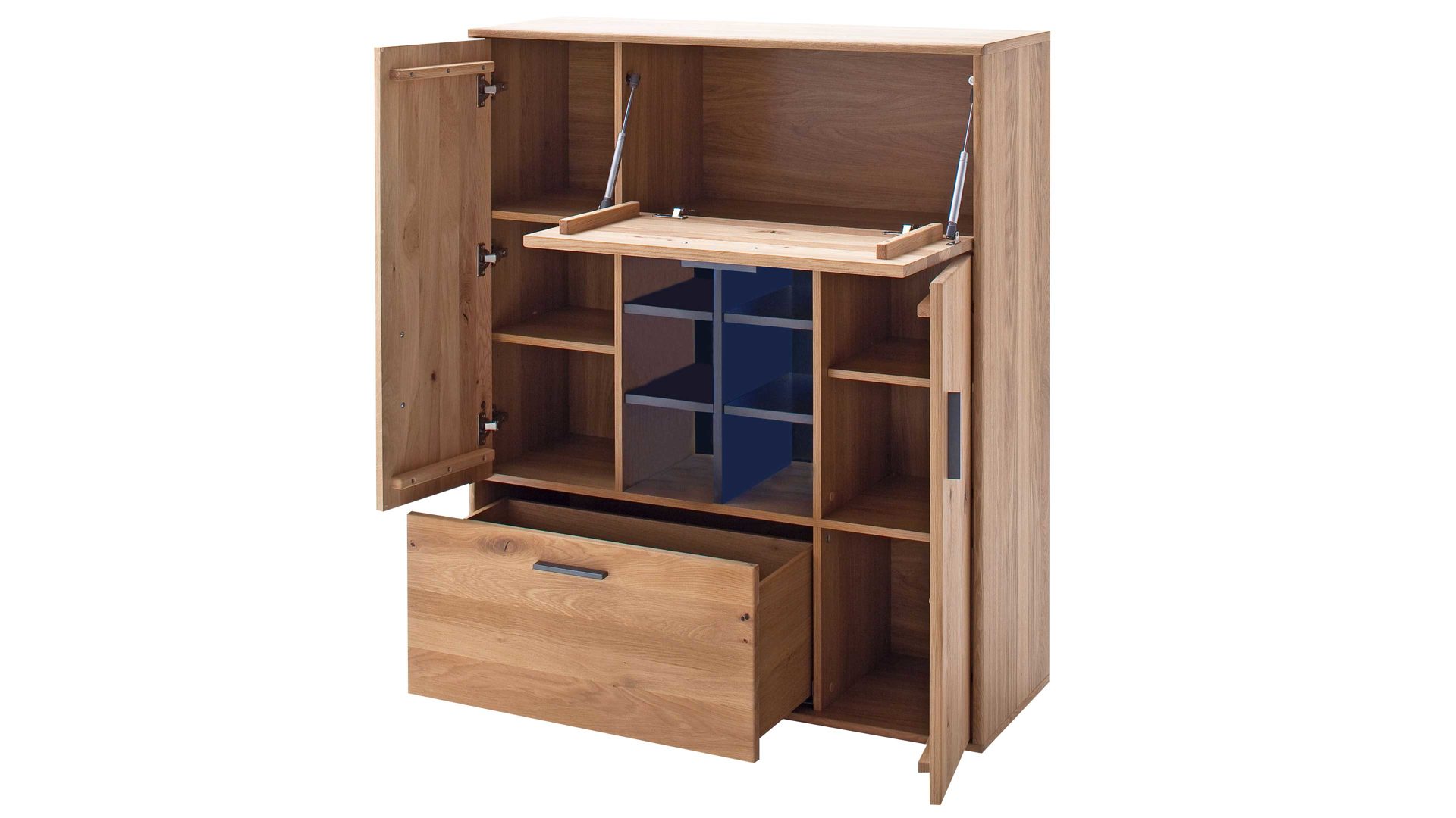 Highboard Mca furniture aus Holz in Holzfarben Wohnprogramm Portland - Highboard Asteiche bianco & Anthrazit – zwei Türen, eine Schublade, eine Klappe