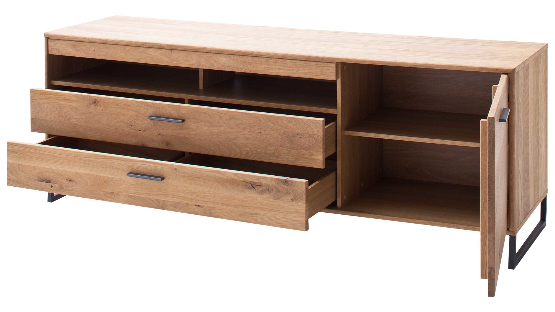 Lowboard Mca direkt aus Holz in Holzfarben Wohnprogramm Portland - Medienmöbel Asteiche bianco & Anthrazit – zwei Schubladen, eine Tür, Länge ca. 184 cm