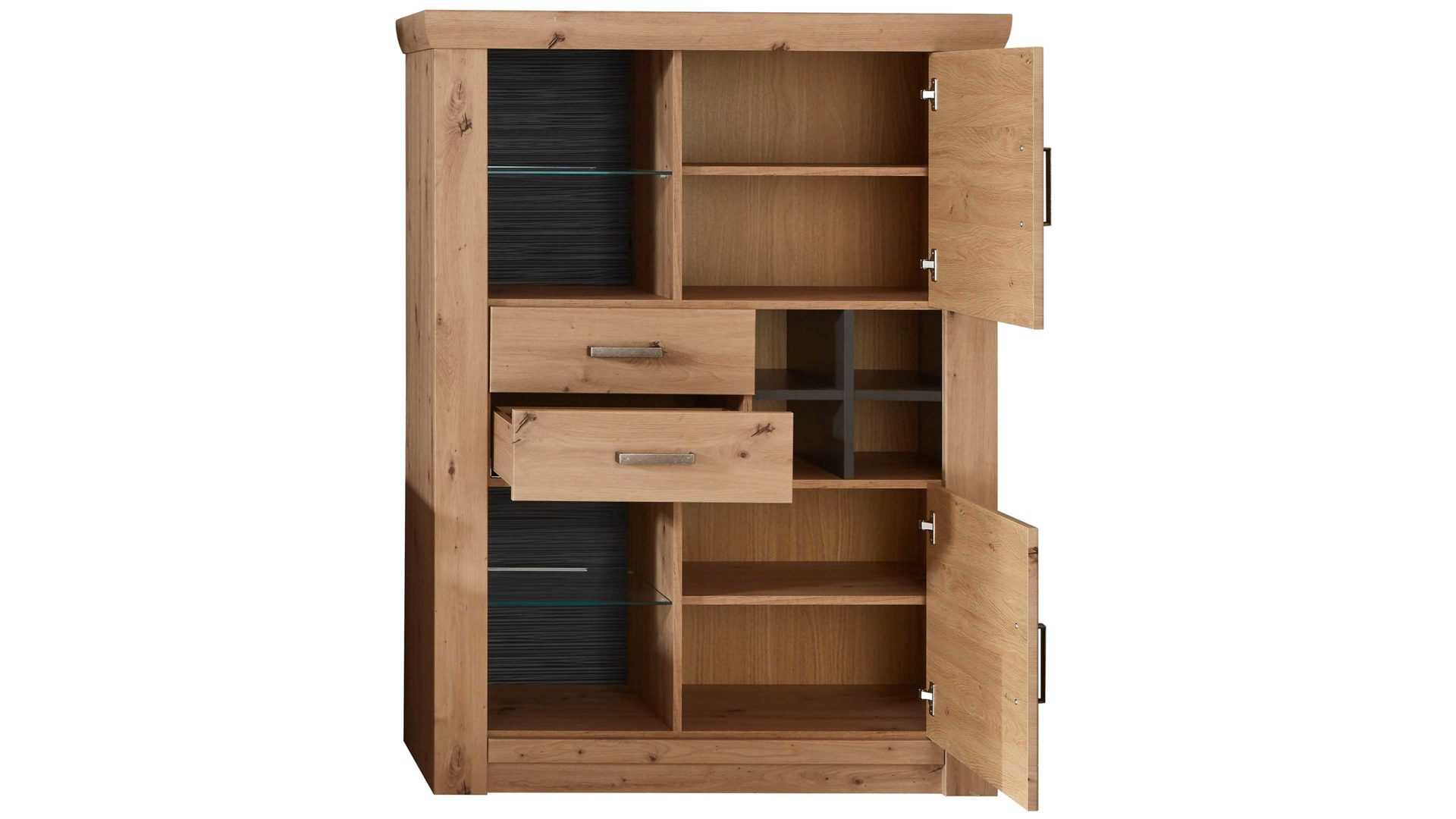 Highboard Mca furniture aus Holz in Holzfarben Wohnprogramm Meran - Highboard Balkeneiche & Anthrazit – zwei Türen, zwei  Schubladen, Breite ca. 110 cm