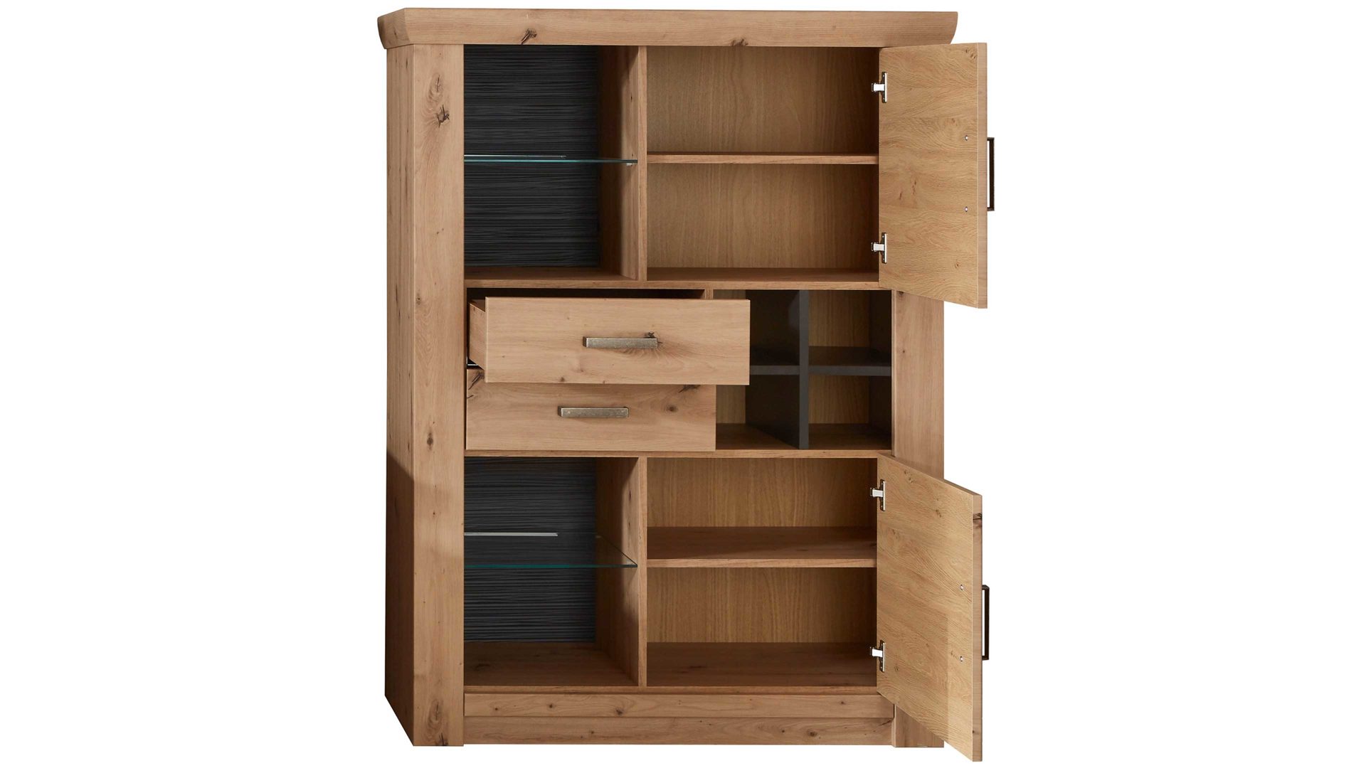 Highboard Mca furniture aus Holz in Holzfarben Wohnprogramm Meran - Highboard Balkeneiche & Anthrazit – zwei Türen, zwei  Schubladen, Breite ca. 110 cm