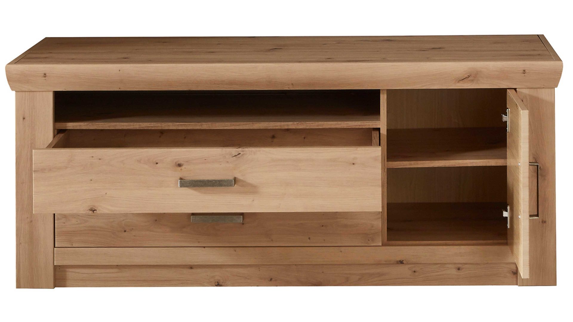 Lowboard Mca furniture aus Holz in Holzfarben Wohnprogramm Meran - TV-Lowboard Balkeneiche - zwei Schubladen, eine Tür, Länge ca. 144 cm
