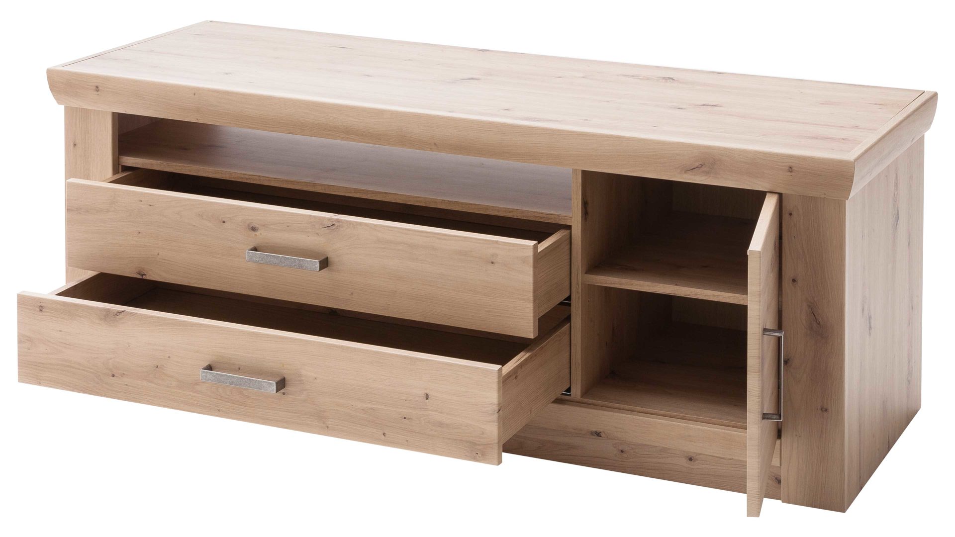 Wohnwand Mca furniture aus Holz in Holzfarben Wohnprogramm Meran - Wohnwand I Balkeneiche & Anthrazit – vierteilig, Breite ca. 336 cm