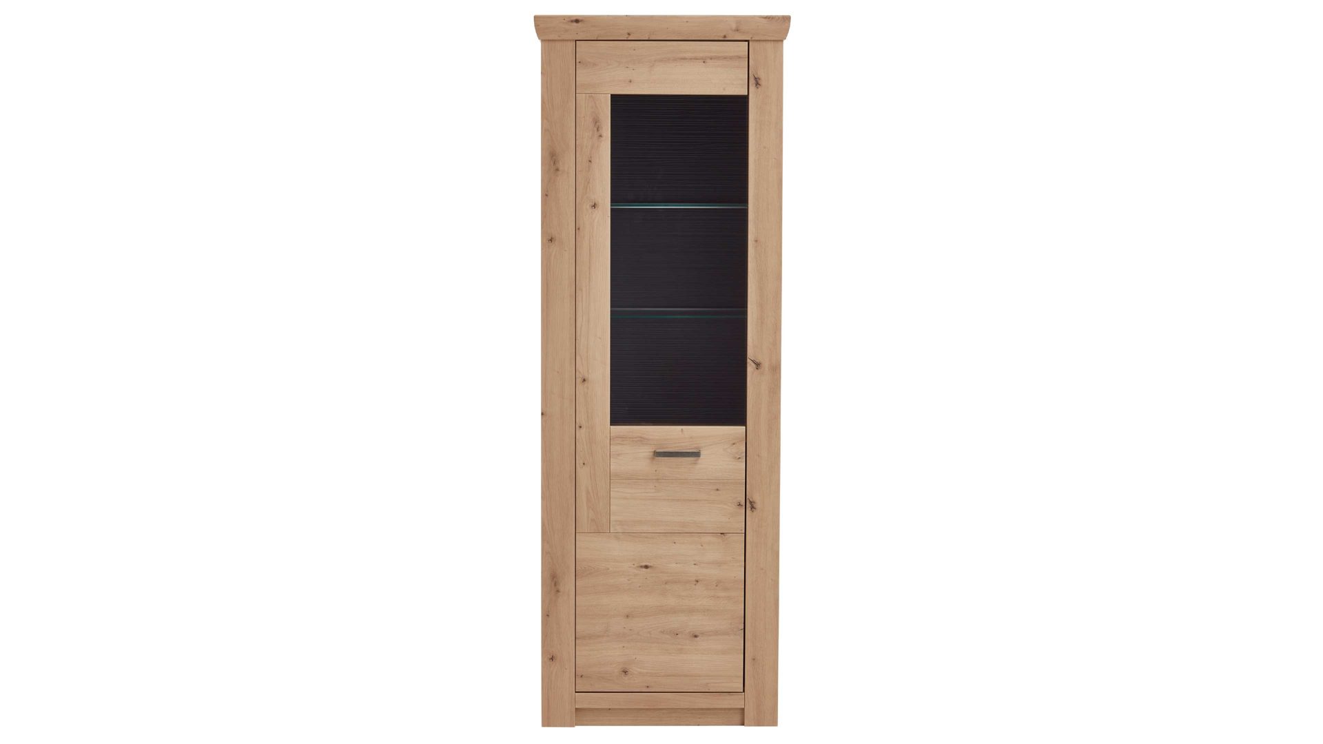 Vitrine Mca furniture aus Holz in Holzfarben Wohnprogramm Meran - Vitrine Balkeneiche & Anthrazit – eine Tür, Höhe ca. 211 cm