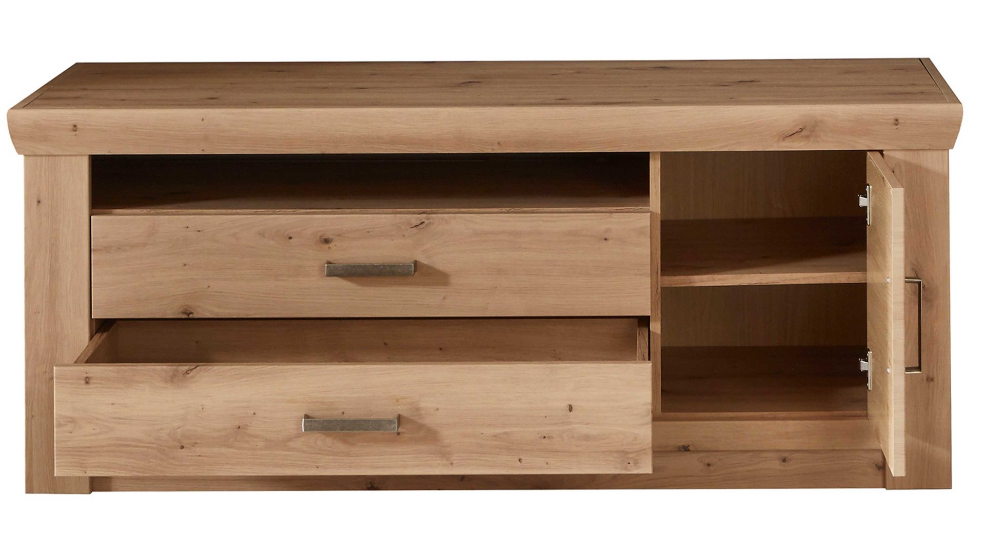 Lowboard Mca furniture aus Holz in Holzfarben Wohnprogramm Meran - TV-Lowboard Balkeneiche - zwei Schubladen, eine Tür, Länge ca. 144 cm