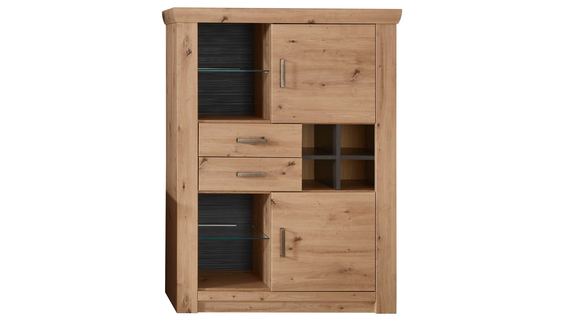 Highboard Mca furniture aus Holz in Holzfarben Wohnprogramm Meran - Highboard Balkeneiche & Anthrazit – zwei Türen, zwei  Schubladen, Breite ca. 110 cm