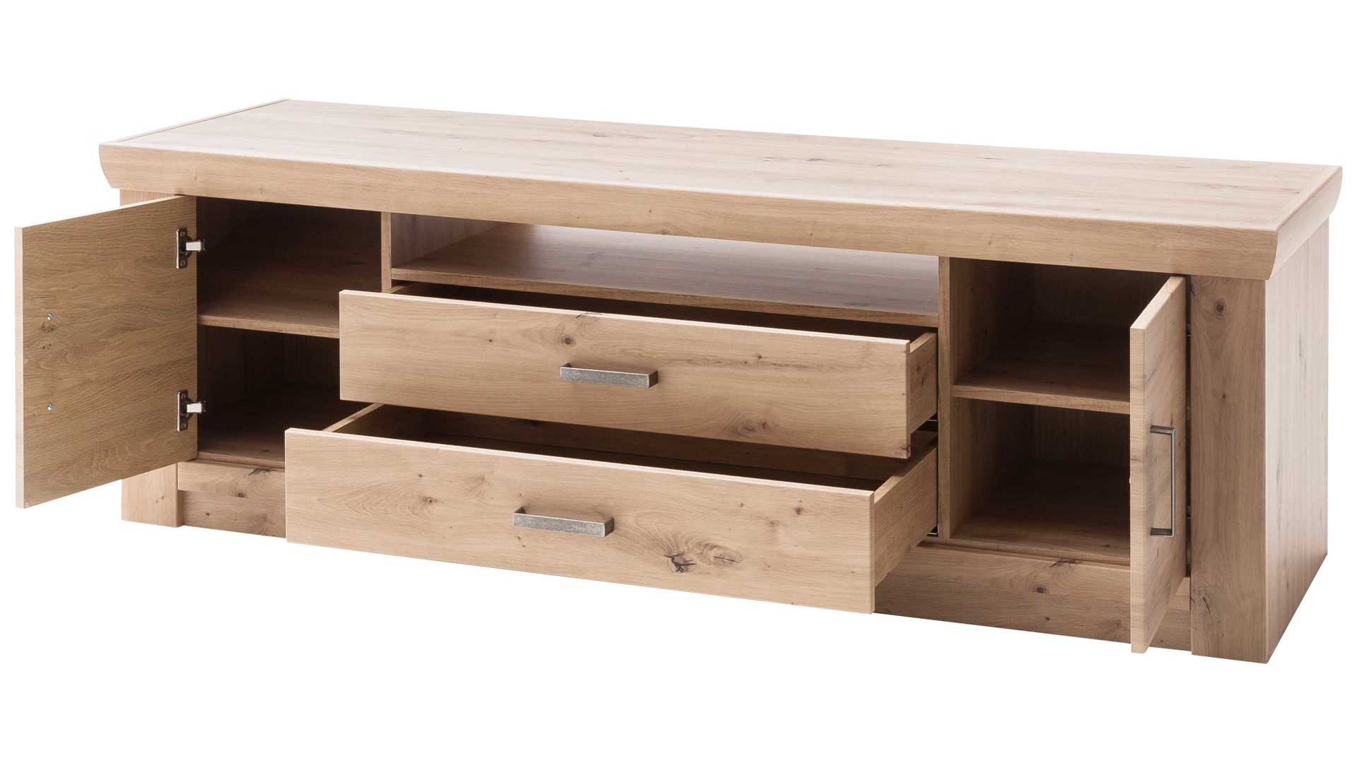 Lowboard Mca furniture aus Holz in Holzfarben Wohnprogramm Meran - TV-Lowboard Balkeneiche – zwei Schubladen, zwei Türen, Länge ca. 180 cm