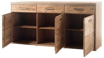 Sideboard Mca furniture aus Holz in Holzfarben Wohnprogramm Espero - Sideboard als stilvolle Kommode Asteiche Bianco – drei Türen, drei Schubladen, Länge ca. 184 cm