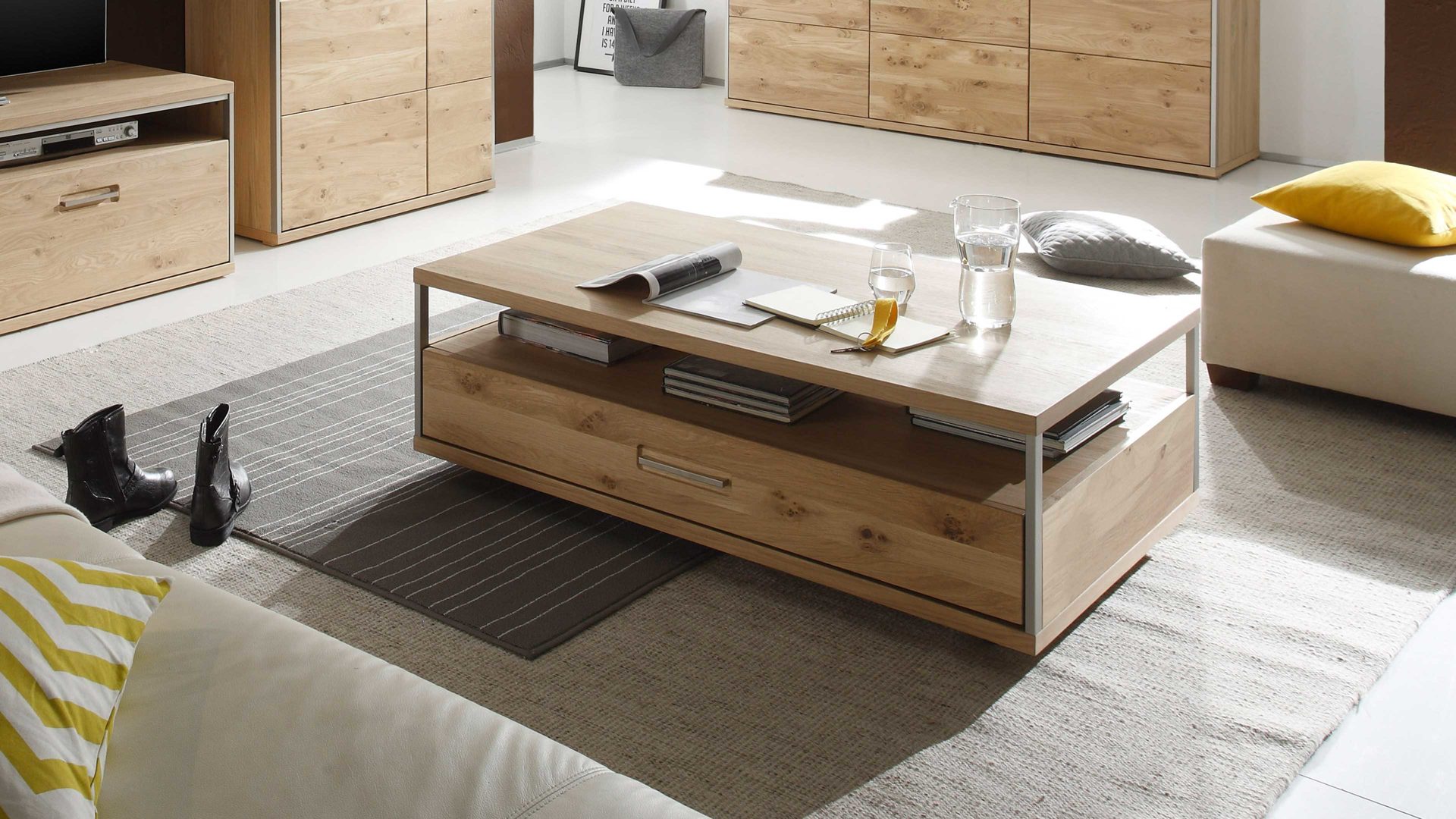 Couchtisch Mca furniture aus Holz in Holzfarben Wohnprogramm Espero - Couchtisch bzw. Wohnzimmertisch Asteiche Bianco – ca. 115 x 70 cm