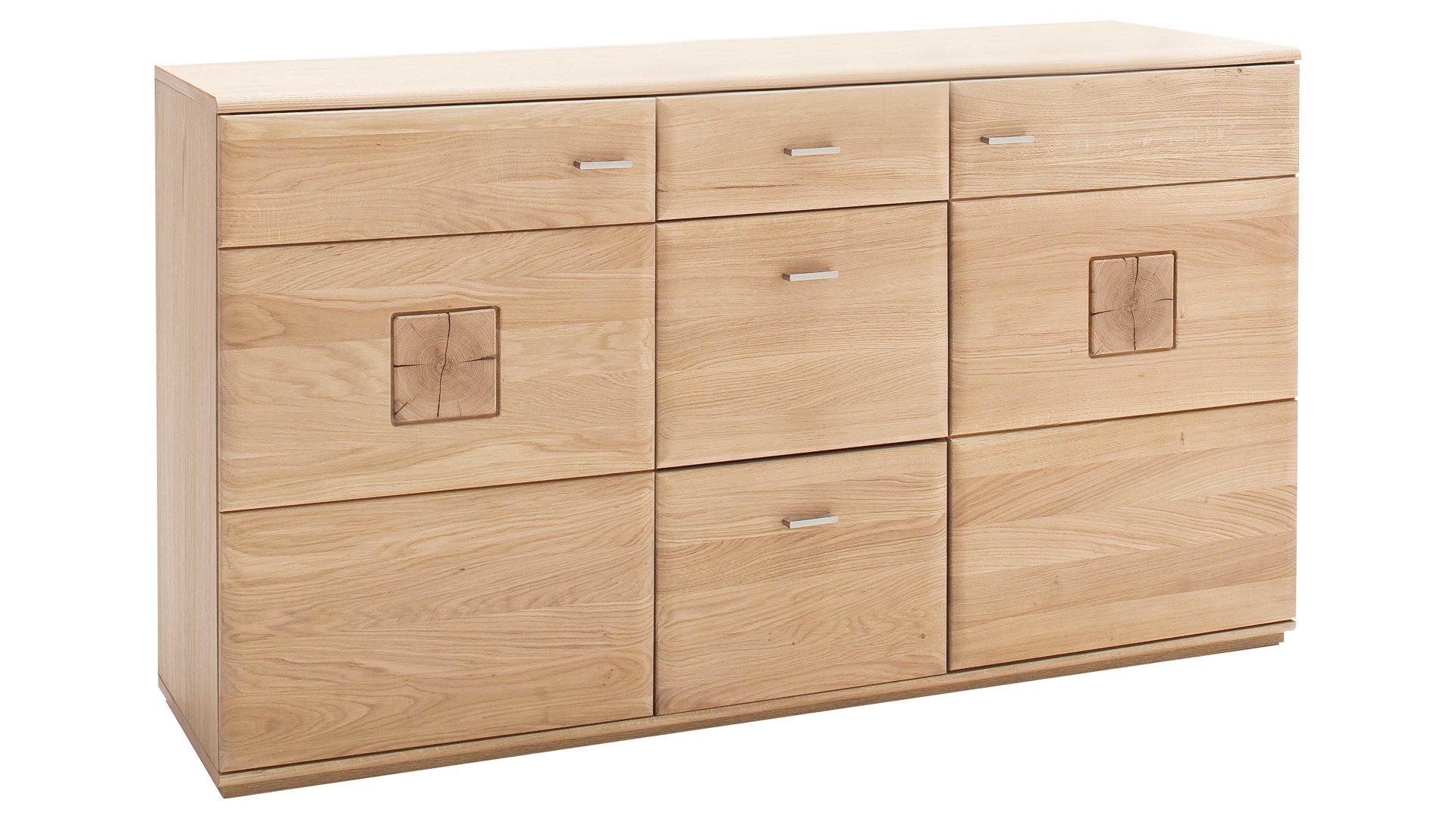 Sideboard Mca furniture aus Holz in Holzfarben Wohnprogramm Bologna - Sideboard Eiche Bianco & Hirnholz – drei Türen, drei Schubladen, Breite ca. 165 cm