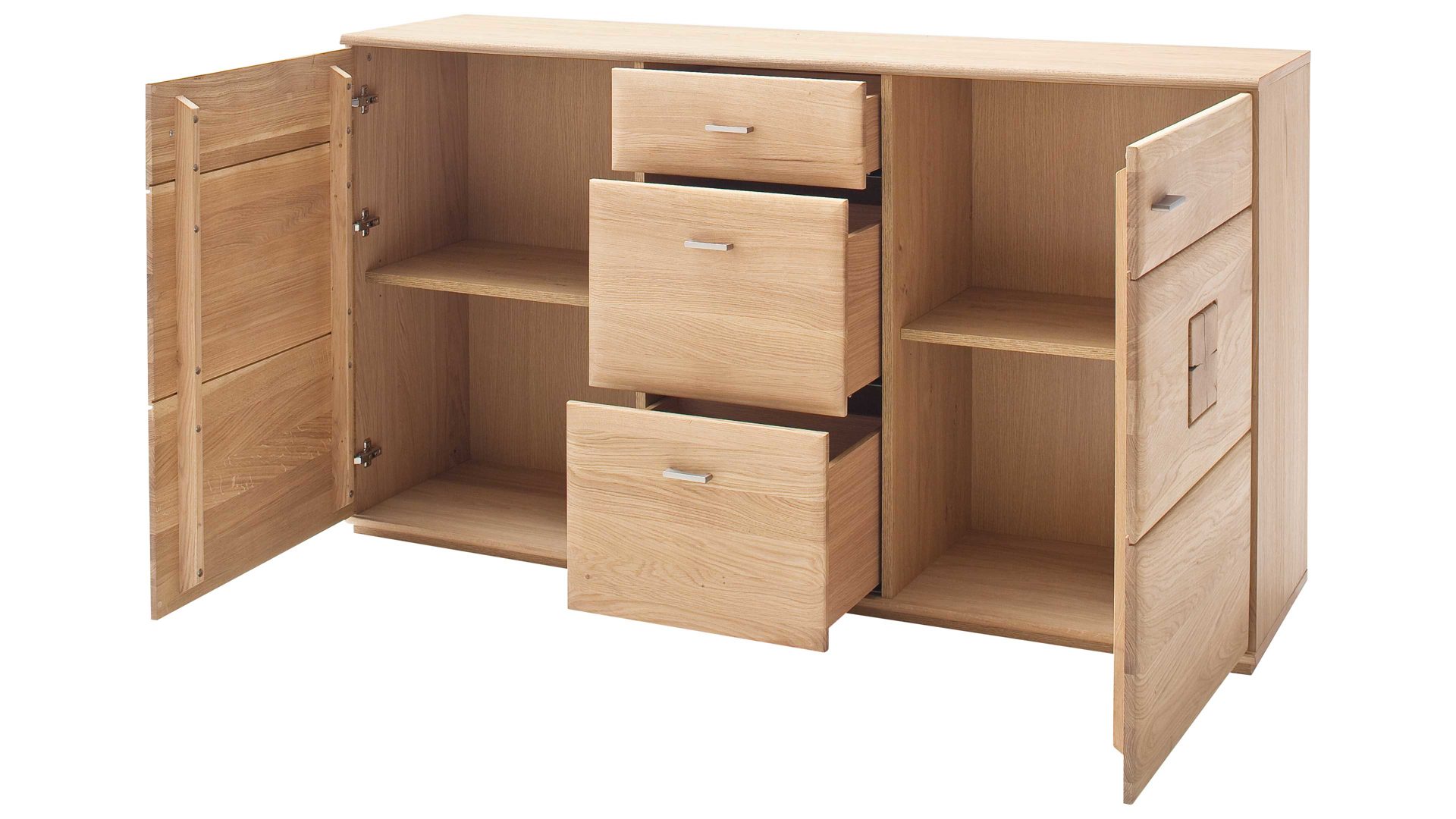 Sideboard Mca furniture aus Holz in Holzfarben Wohnprogramm Bologna - Sideboard Eiche Bianco & Hirnholz – drei Türen, drei Schubladen, Breite ca. 165 cm