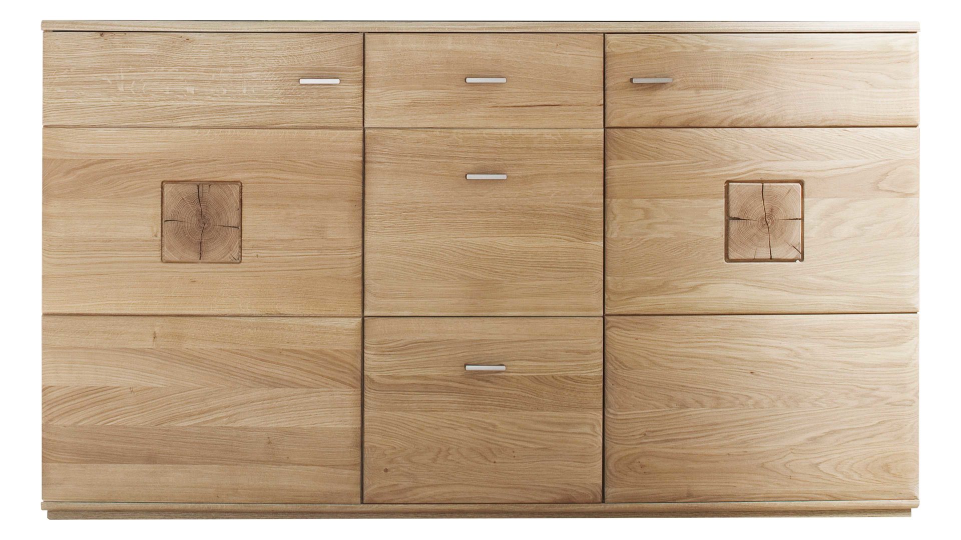 Sideboard Mca furniture aus Holz in Holzfarben Wohnprogramm Bologna - Sideboard Eiche Bianco & Hirnholz – drei Türen, drei Schubladen, Breite ca. 165 cm