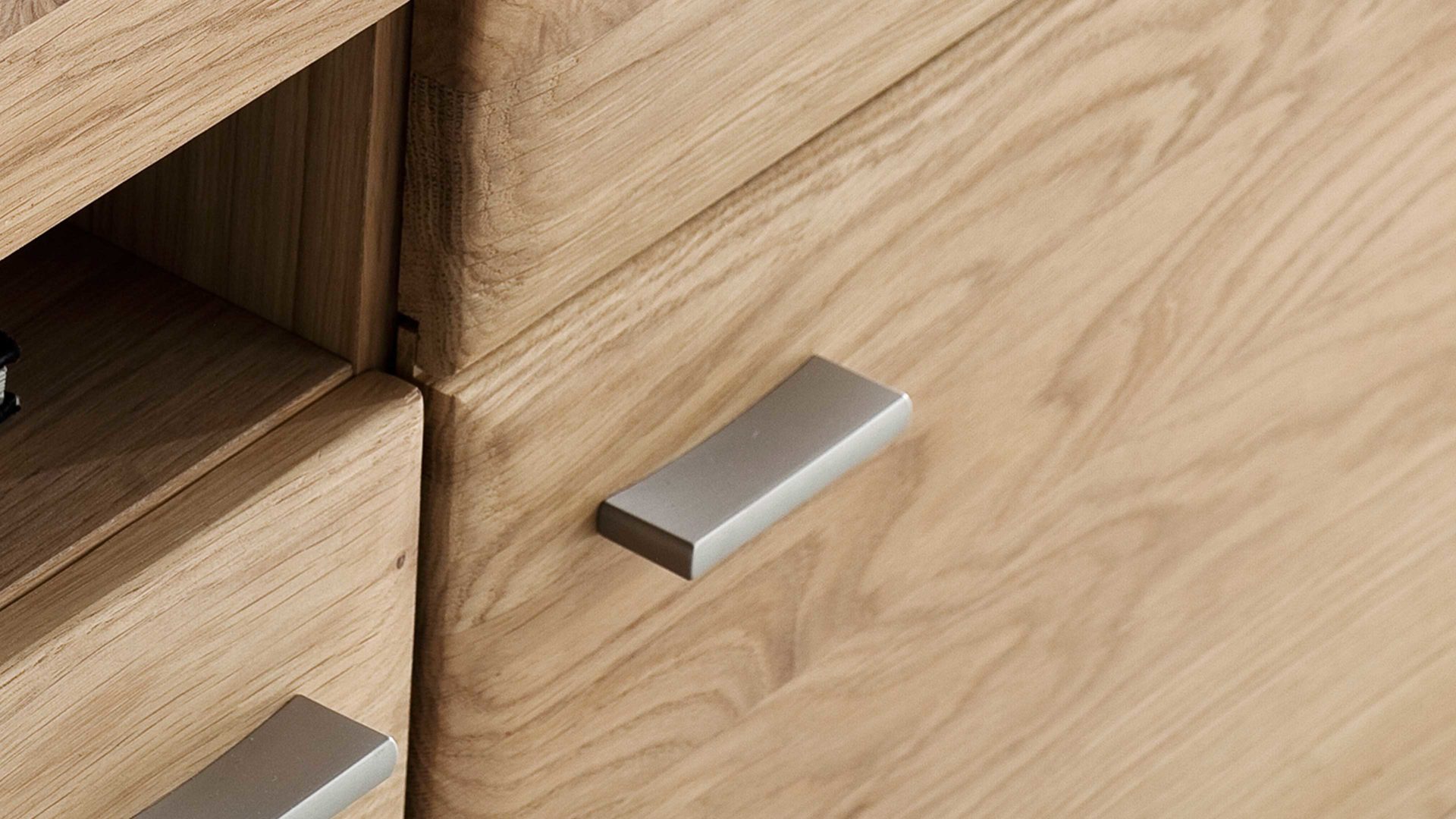 Vitrine Mca furniture aus Holz in Holzfarben Wohnprogramm Bologna - Kombi-Vitrinenschrank biancofarbenes Eichenholz & Hirnholz – zwei Türen