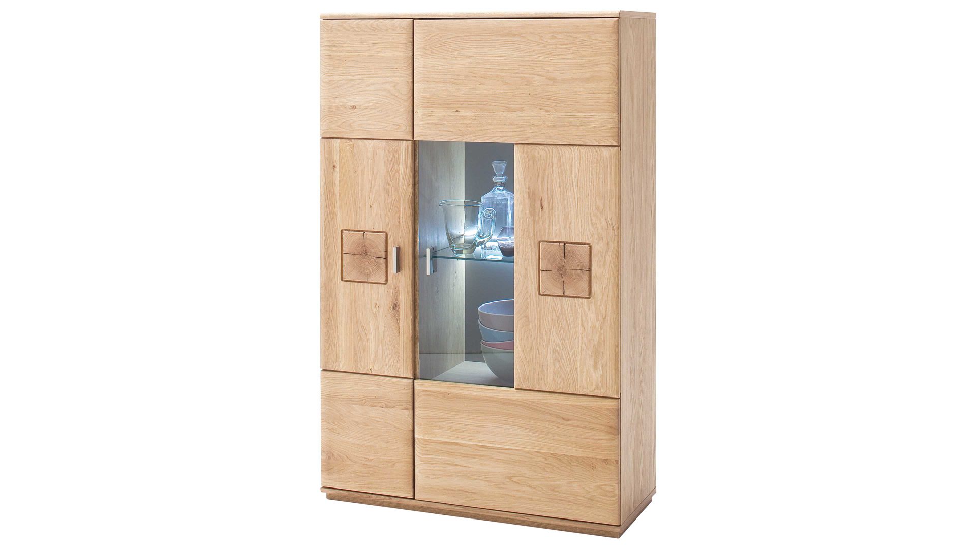 Wohnwand Mca furniture aus Holz in Holzfarben Wohnprogramm Bologna - Wohnwand W01 Eiche Bianco & Hirnholz – vierteilig, Breite ca. 320 cm