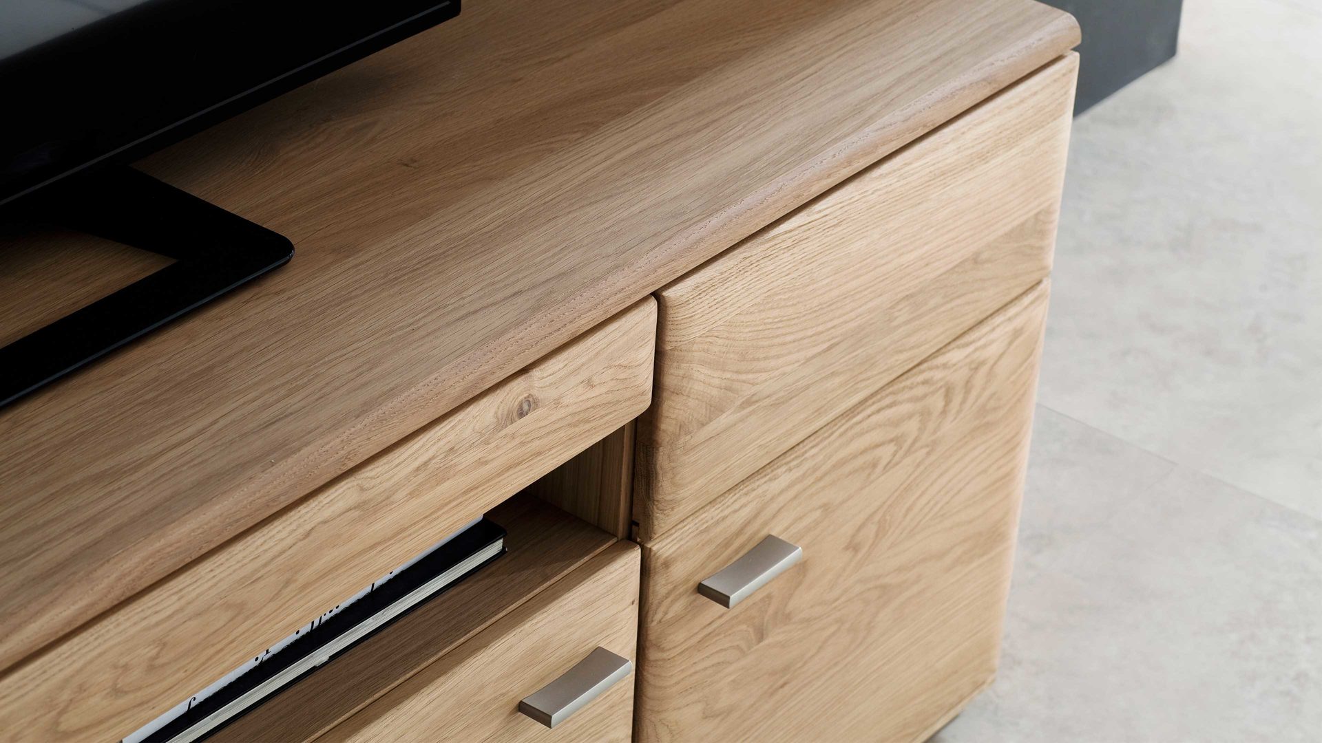 Wohnwand Mca furniture aus Holz in Holzfarben Wohnprogramm Bologna - Wohnwand W01 Eiche Bianco & Hirnholz – vierteilig, Breite ca. 320 cm